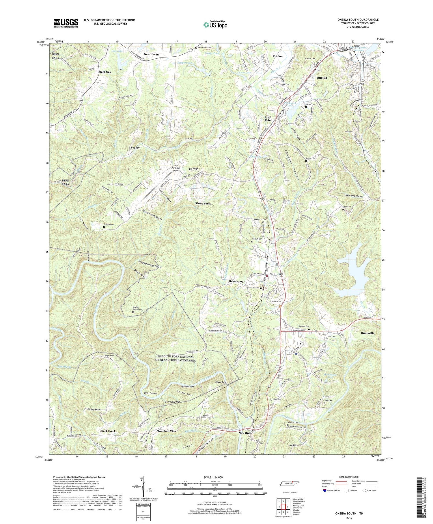 Oneida South Tennessee US Topo Map Image
