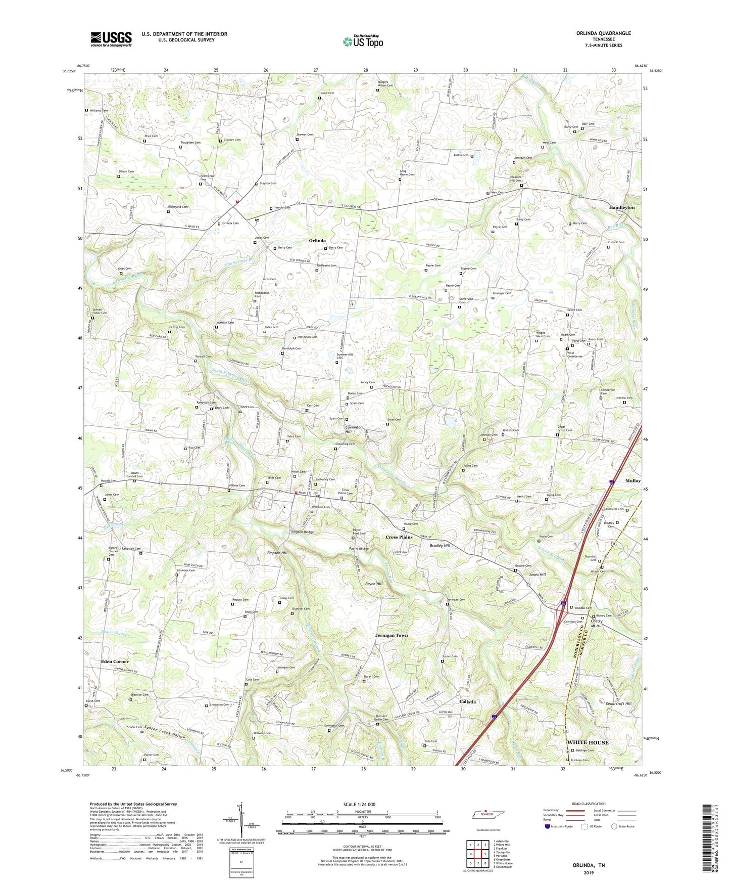 Orlinda Tennessee US Topo Map Image