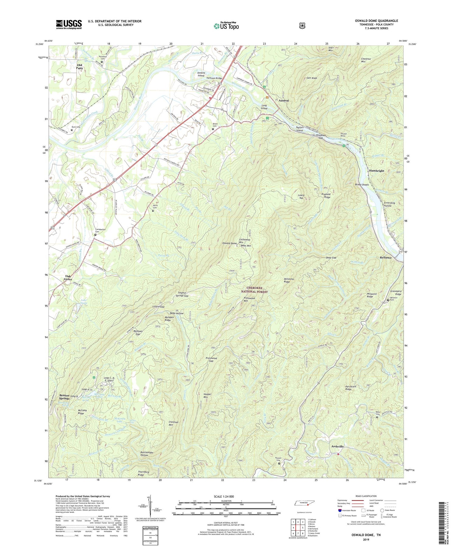 Oswald Dome Tennessee US Topo Map Image