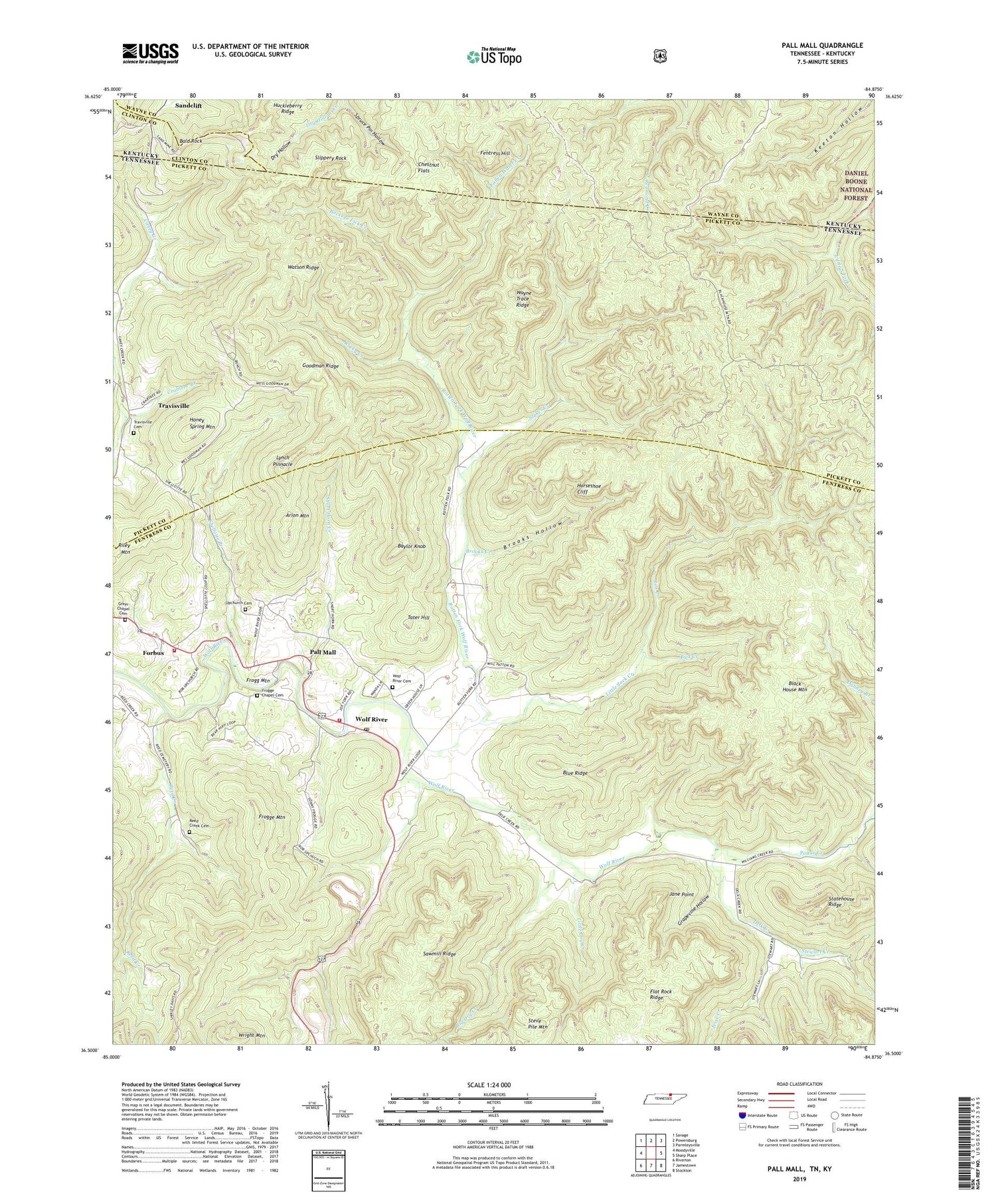 Pall Mall Tennessee US Topo Map Image
