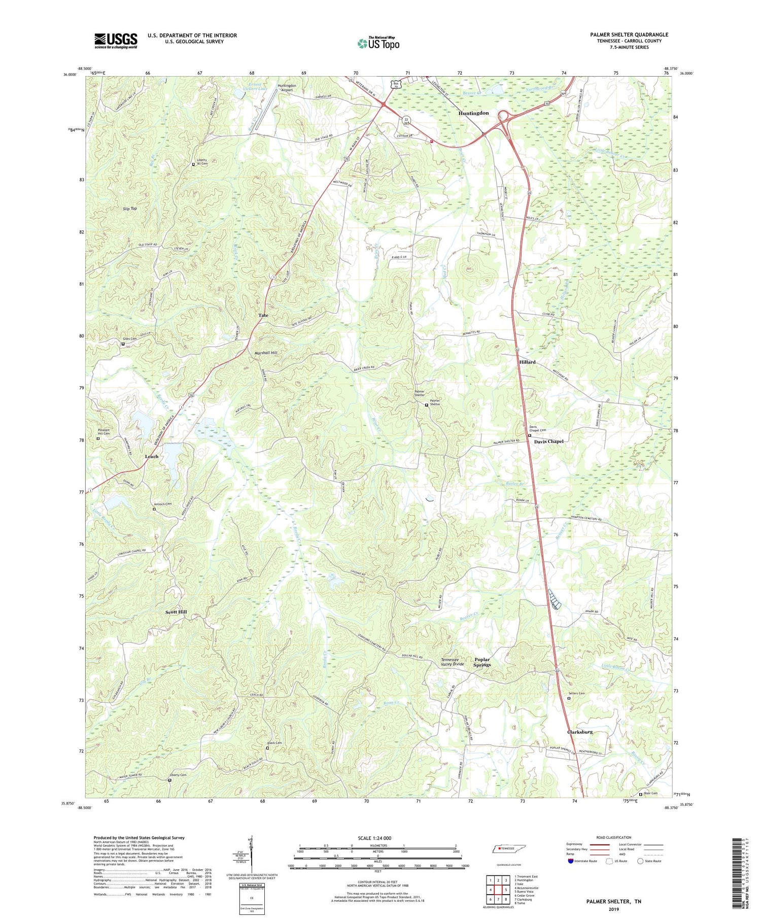 Palmer Shelter Tennessee US Topo Map Image