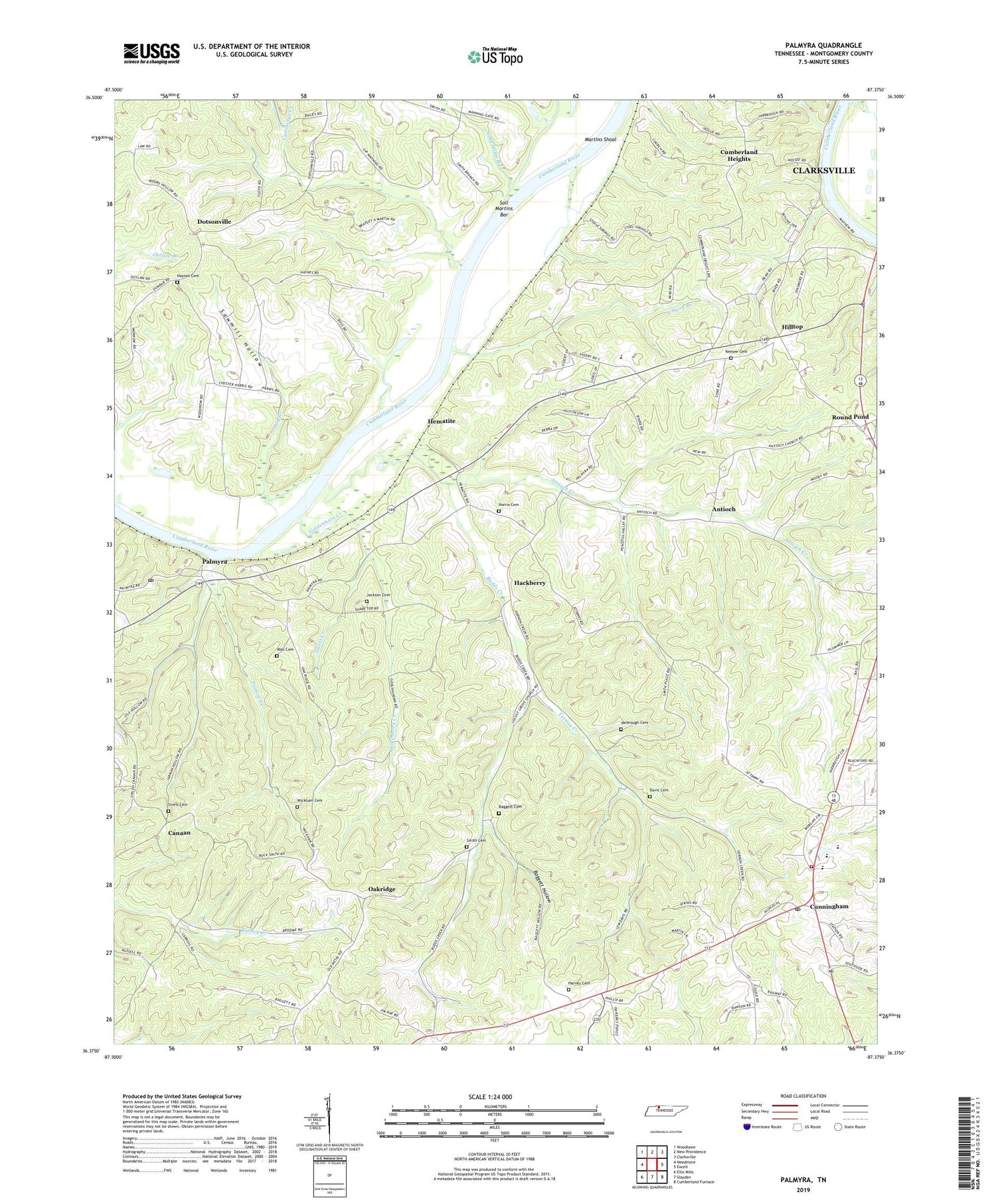 Palmyra Tennessee US Topo Map Image