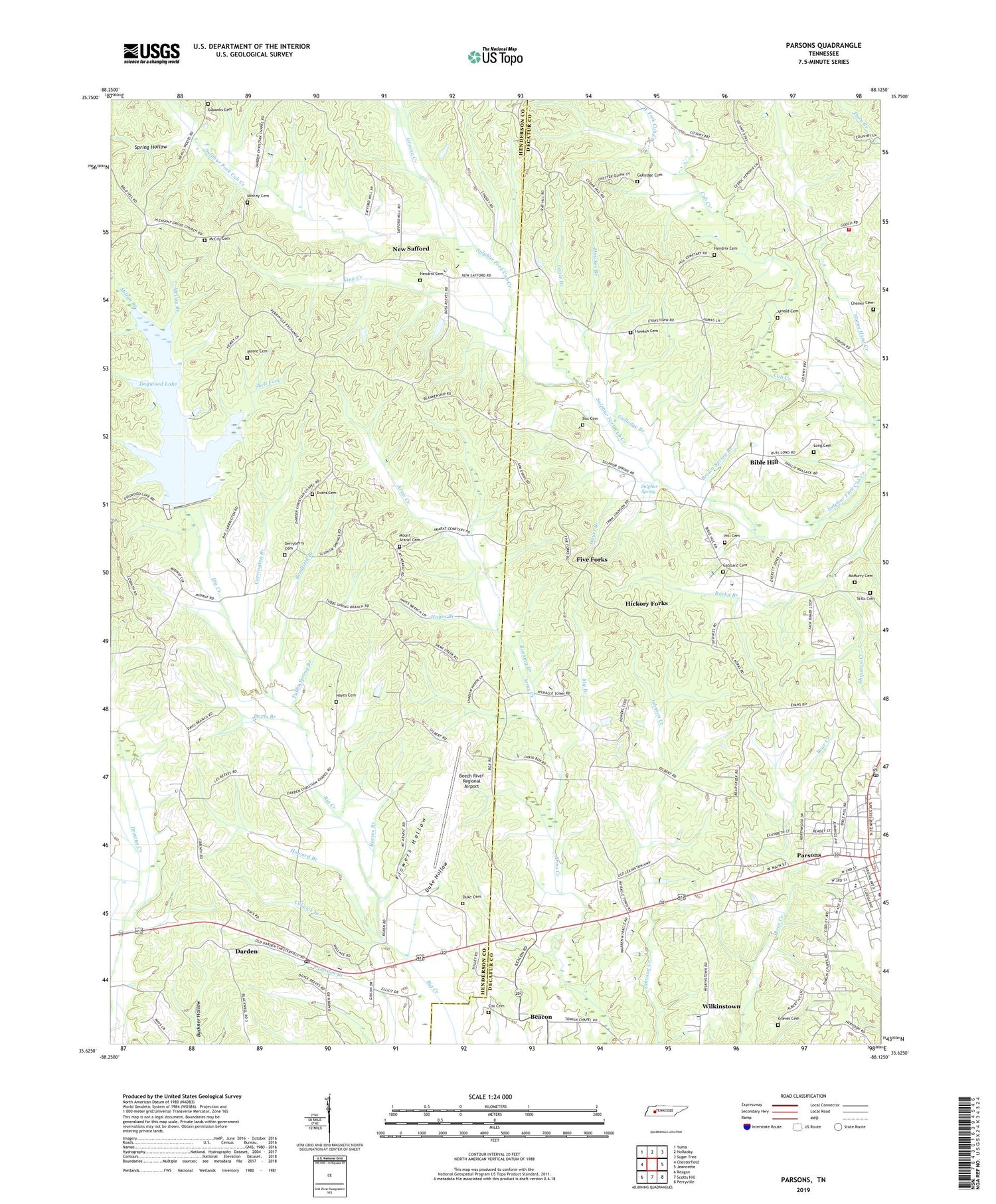 Parsons Tennessee US Topo Map Image