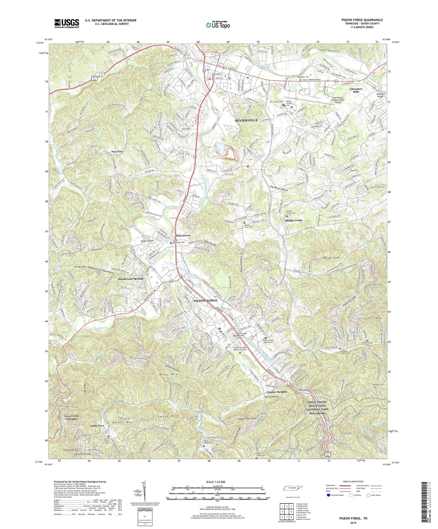 Pigeon Forge Tennessee US Topo Map Image