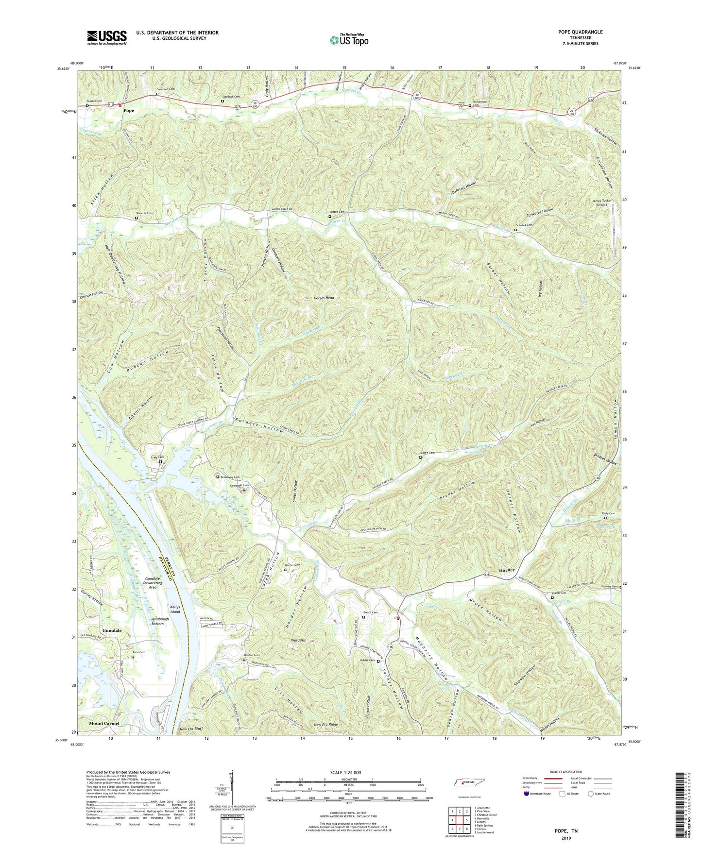 Pope Tennessee US Topo Map Image
