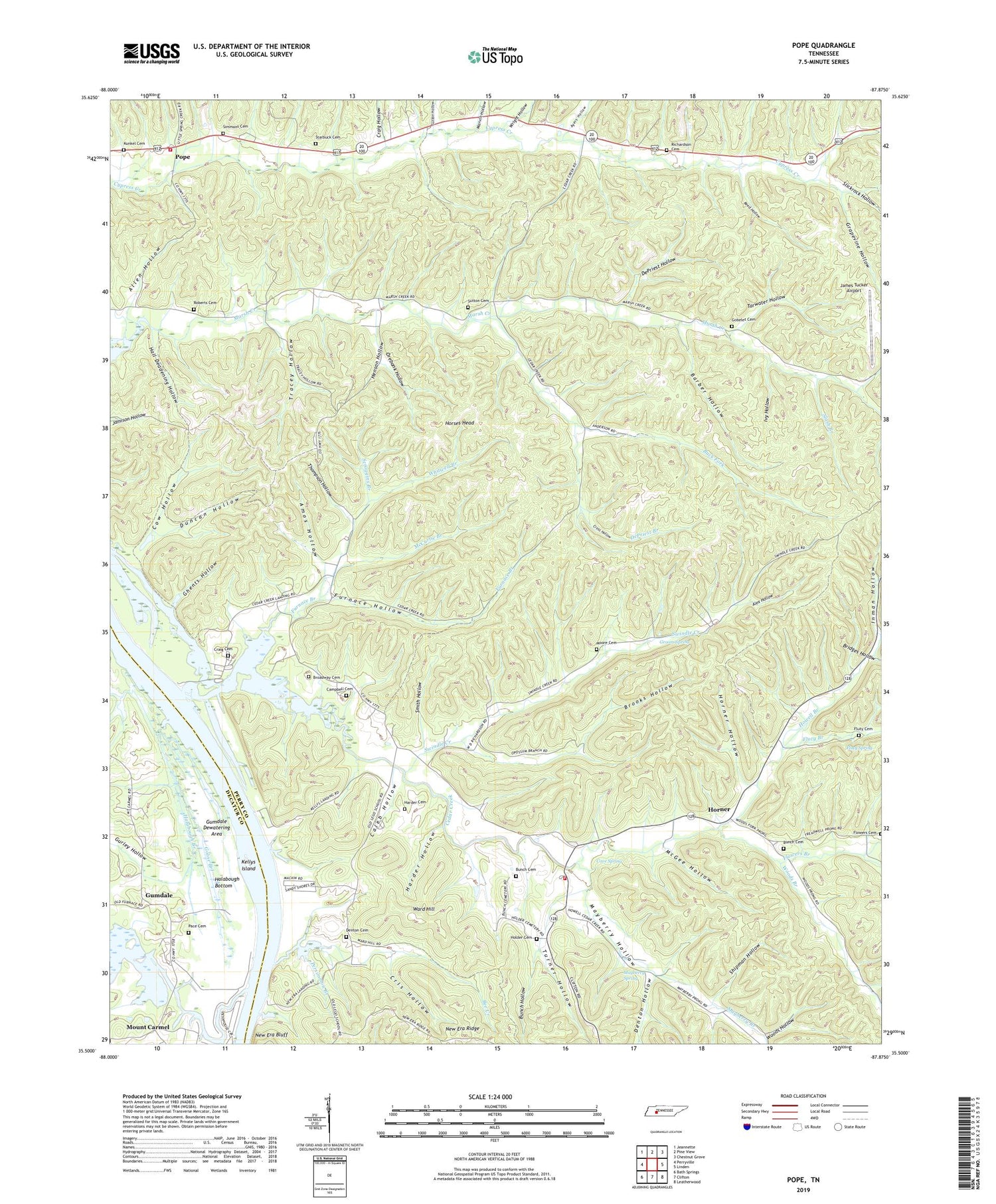 Pope Tennessee US Topo Map Image