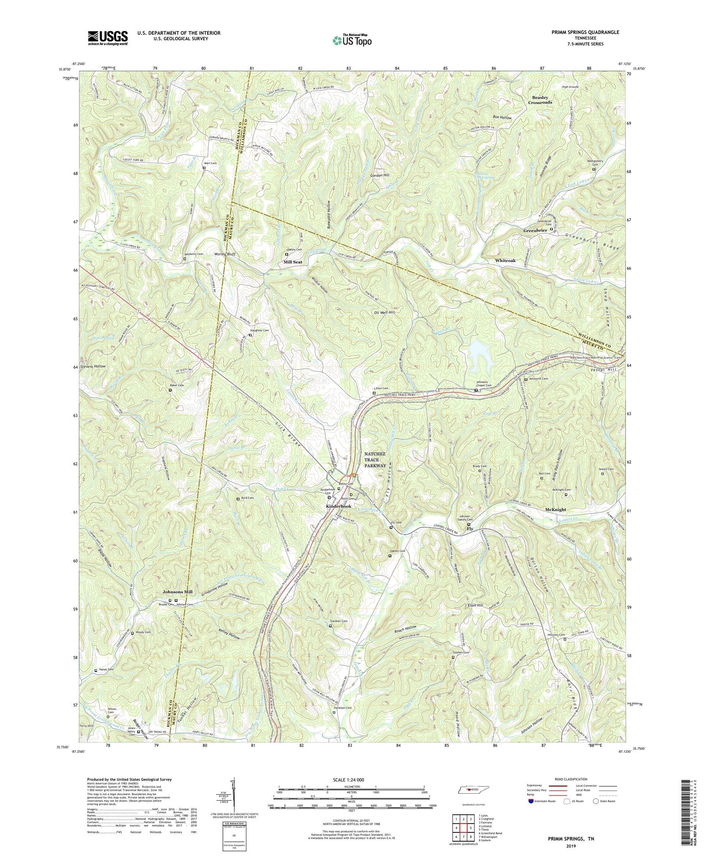 Primm Springs Tennessee US Topo Map Image