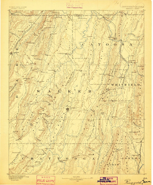 Historic 1886 Ringgold Georgia 30'x30' Topo Map Image