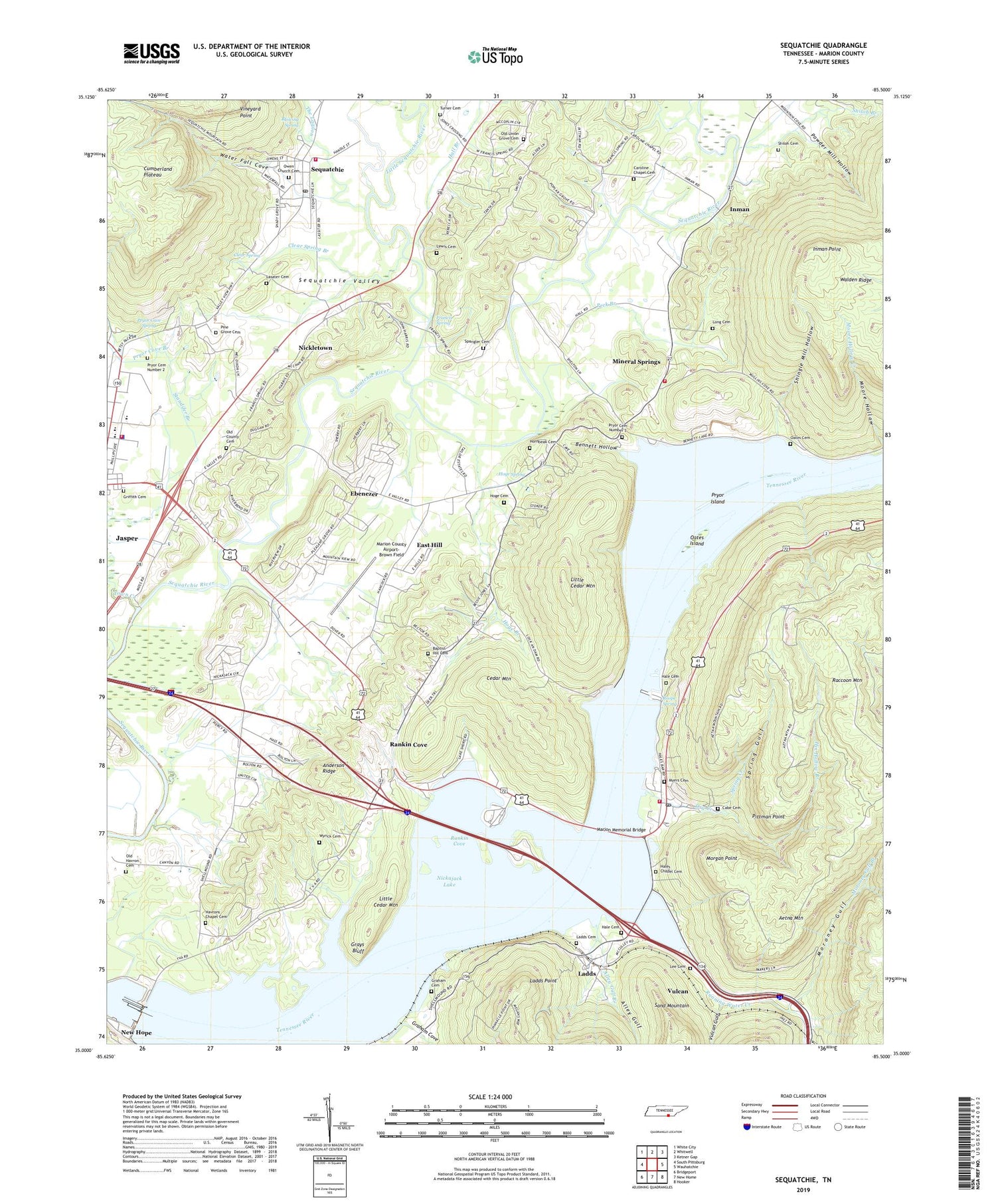 Sequatchie Tennessee US Topo Map Image