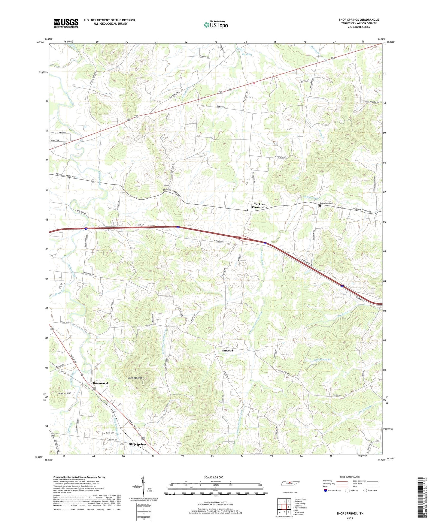 Shop Springs Tennessee US Topo Map Image