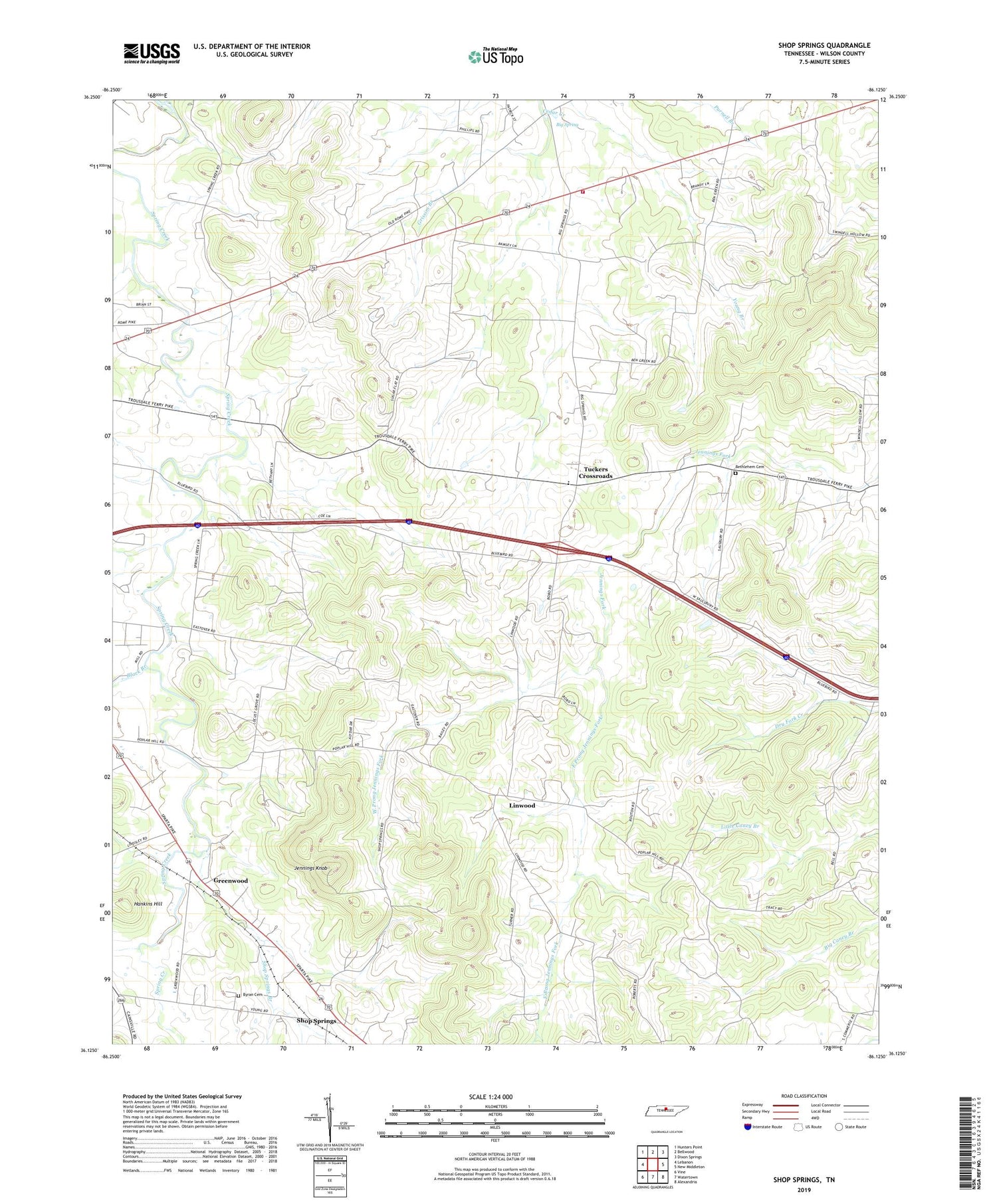 Shop Springs Tennessee US Topo Map Image