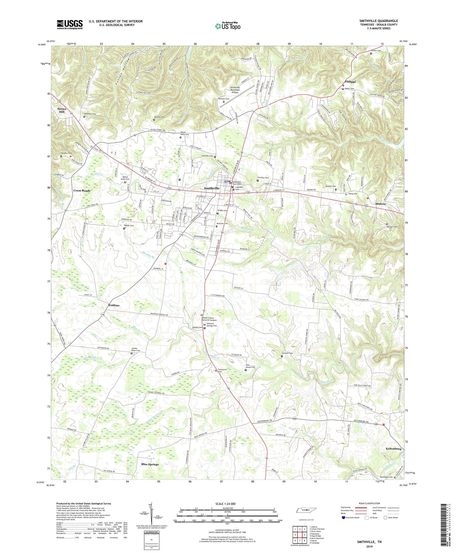 Smithville Tennessee US Topo Map Image