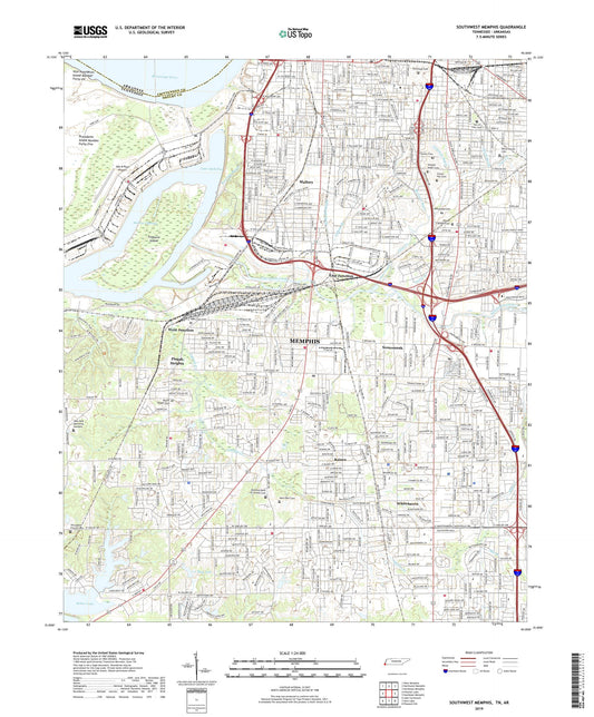 Southwest Memphis Tennessee US Topo Map Image