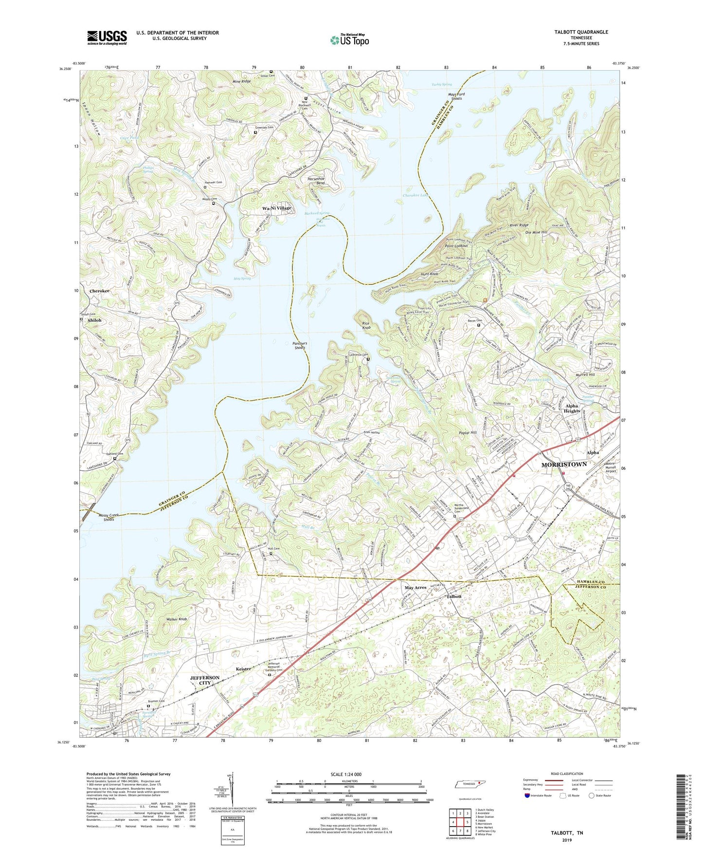 Talbott Tennessee US Topo Map Image