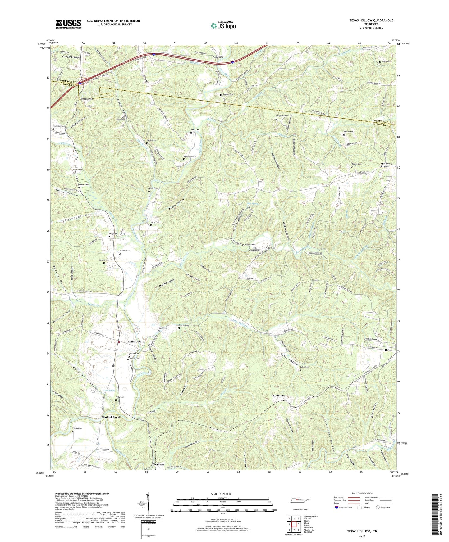 Texas Hollow Tennessee US Topo Map Image