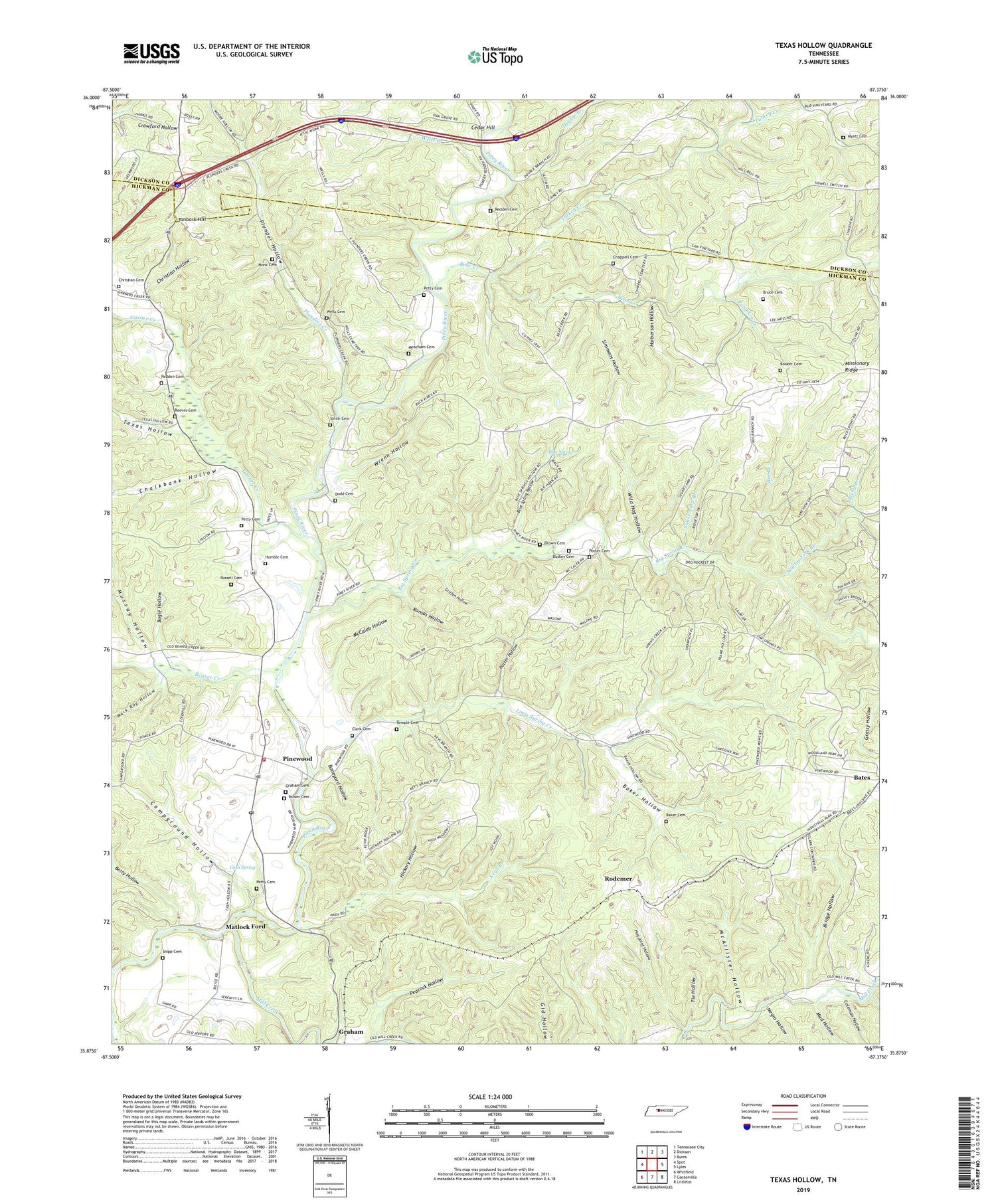 Texas Hollow Tennessee US Topo Map Image