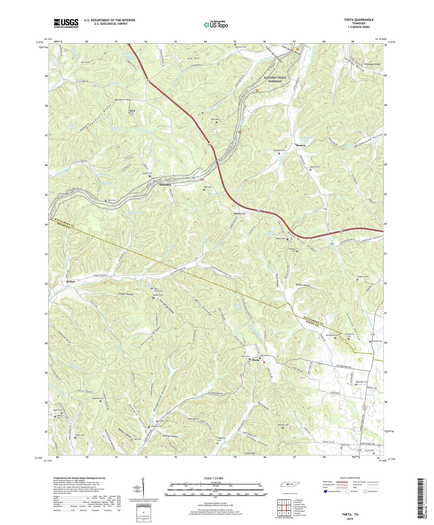 Theta Tennessee US Topo Map Image