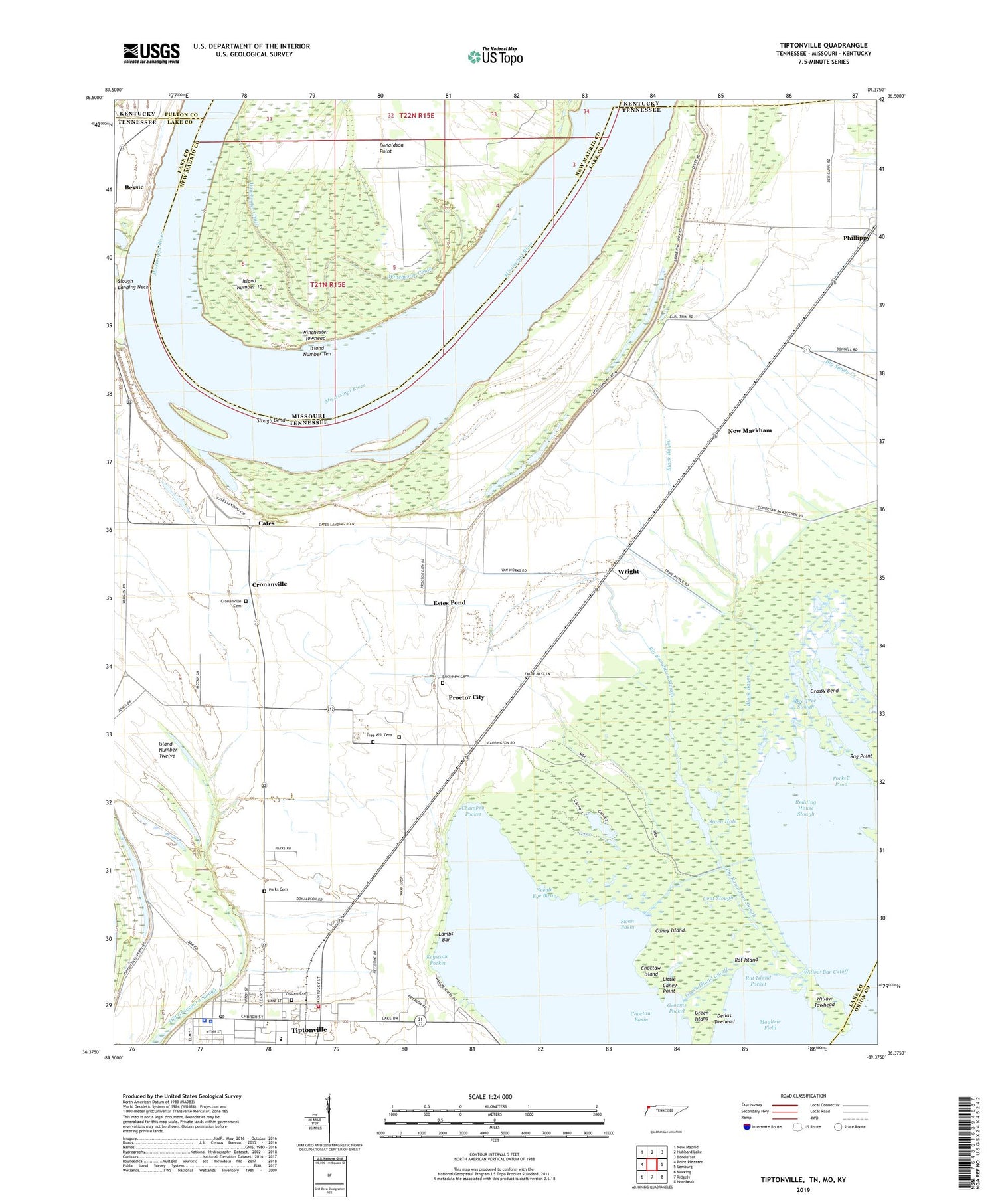 Tiptonville Tennessee US Topo Map Image