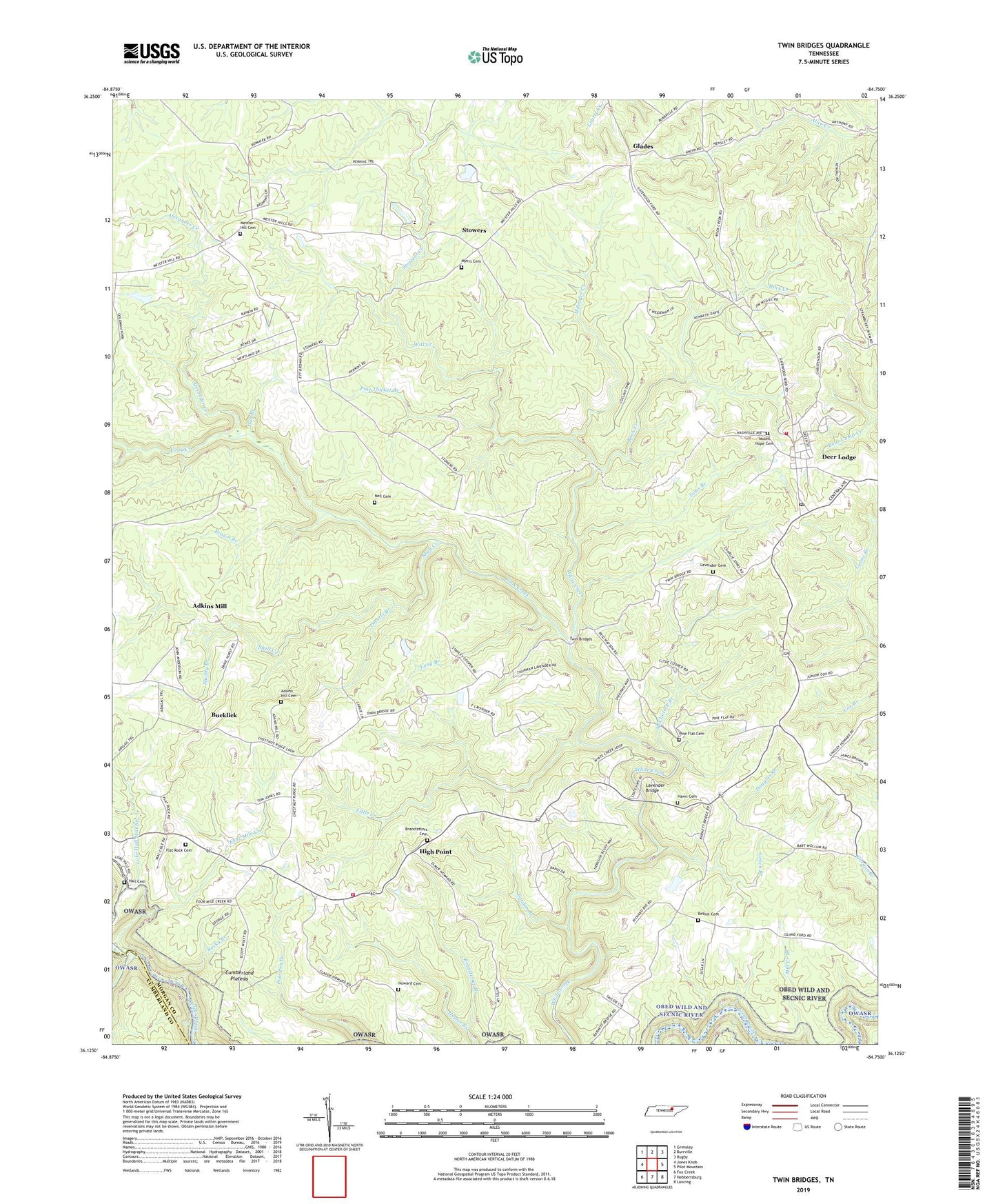 Twin Bridges Tennessee US Topo Map Image