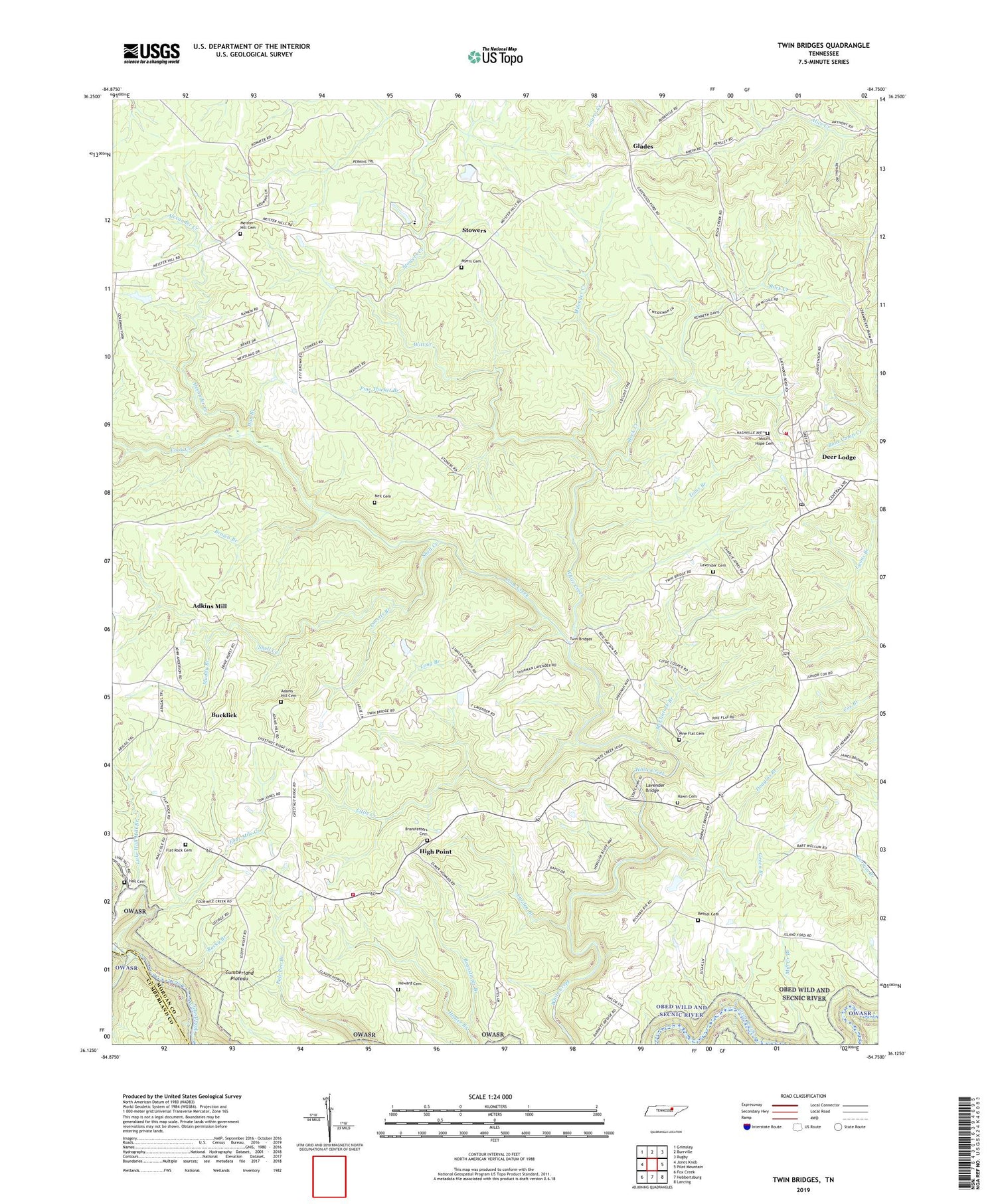 Twin Bridges Tennessee US Topo Map Image