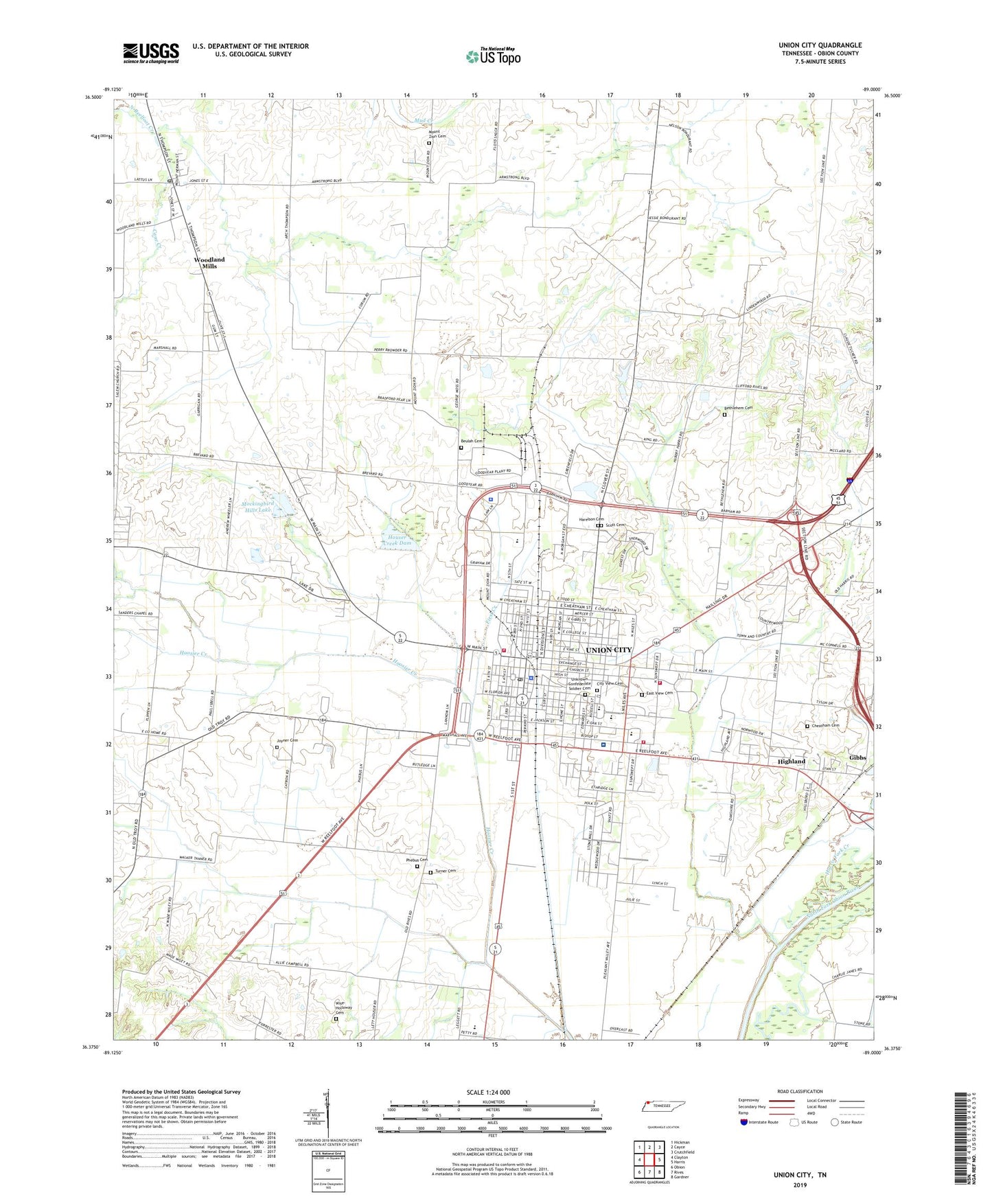 Union City Tennessee US Topo Map Image