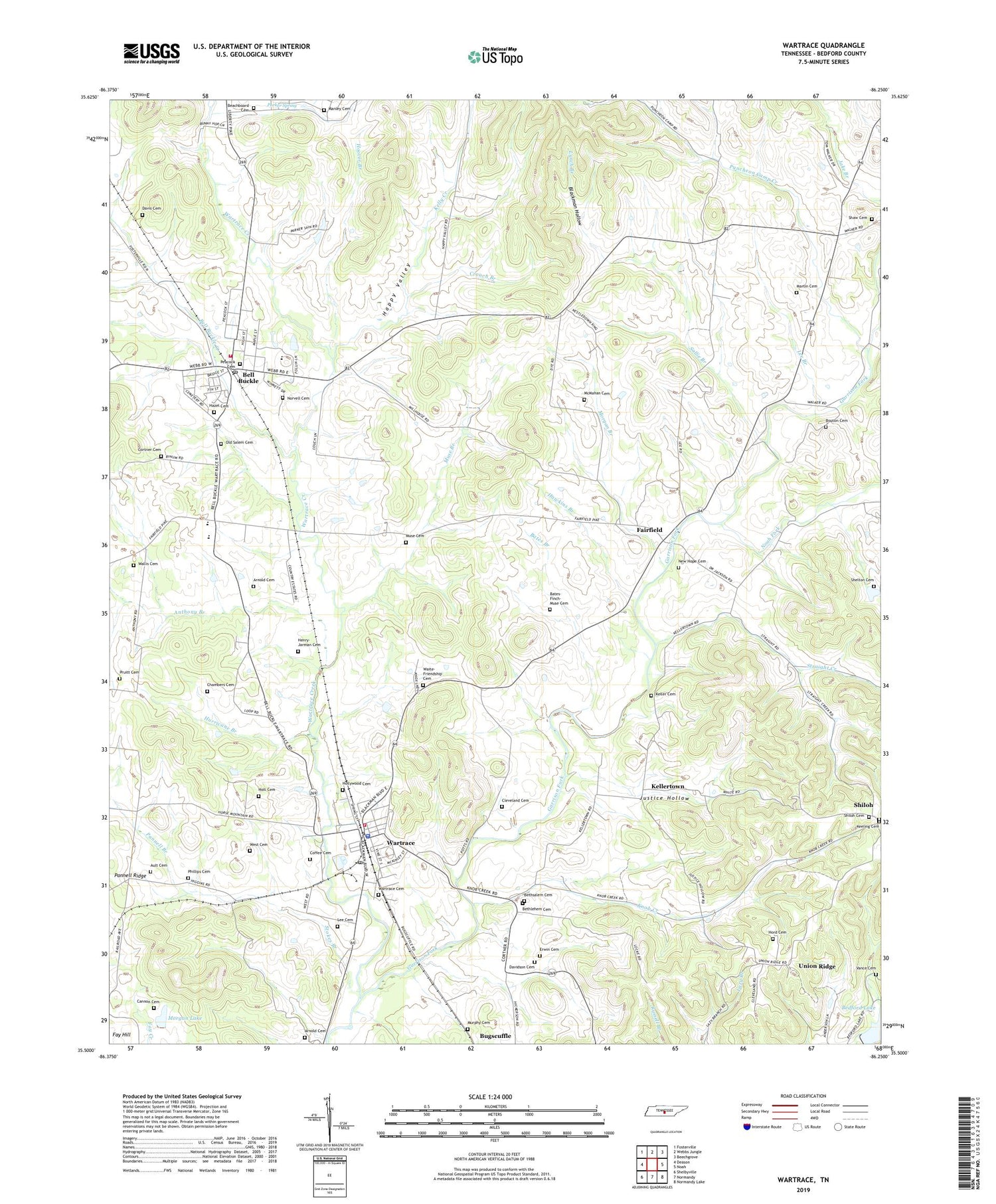 Wartrace Tennessee US Topo Map Image
