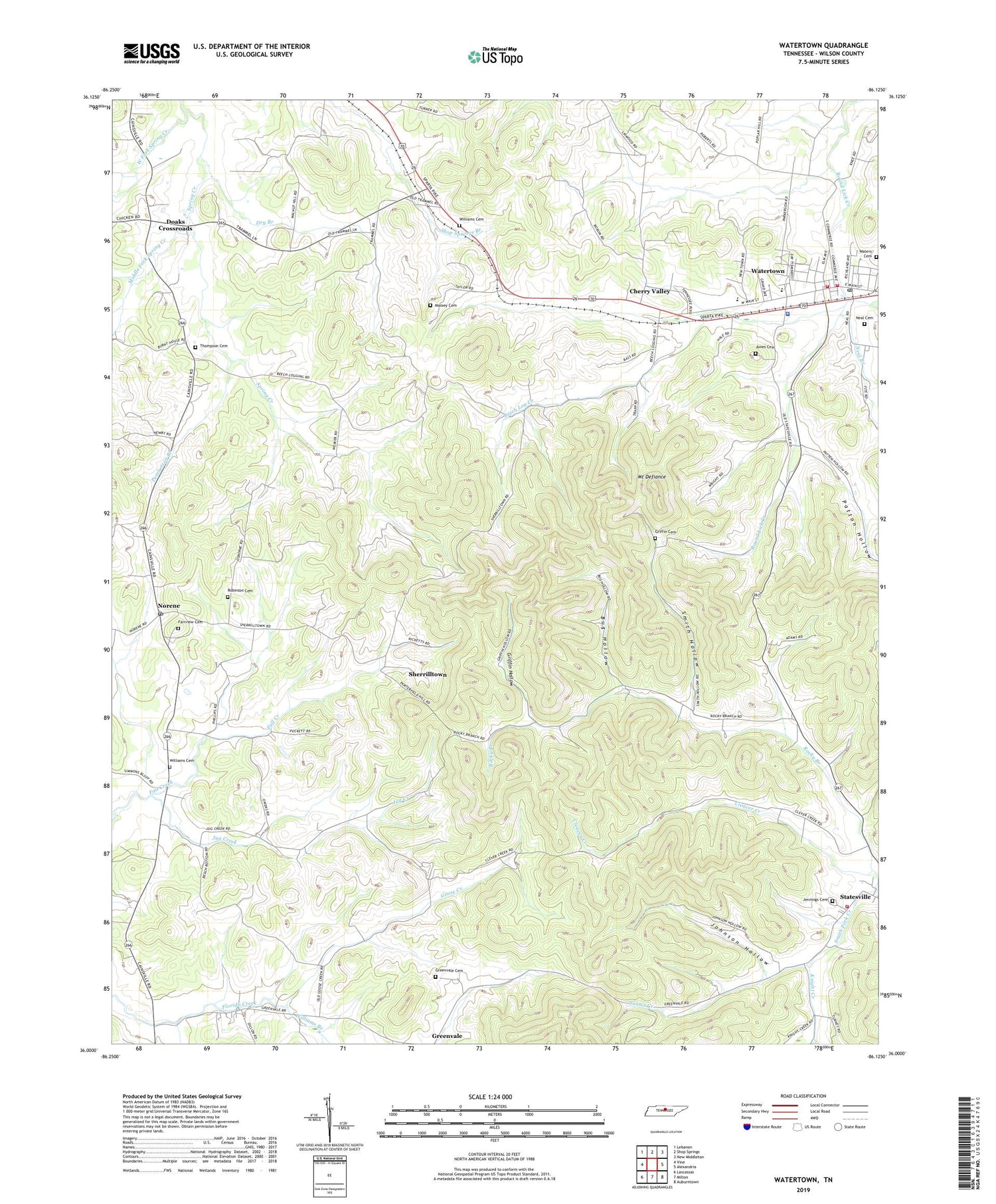 Watertown Tennessee US Topo Map Image