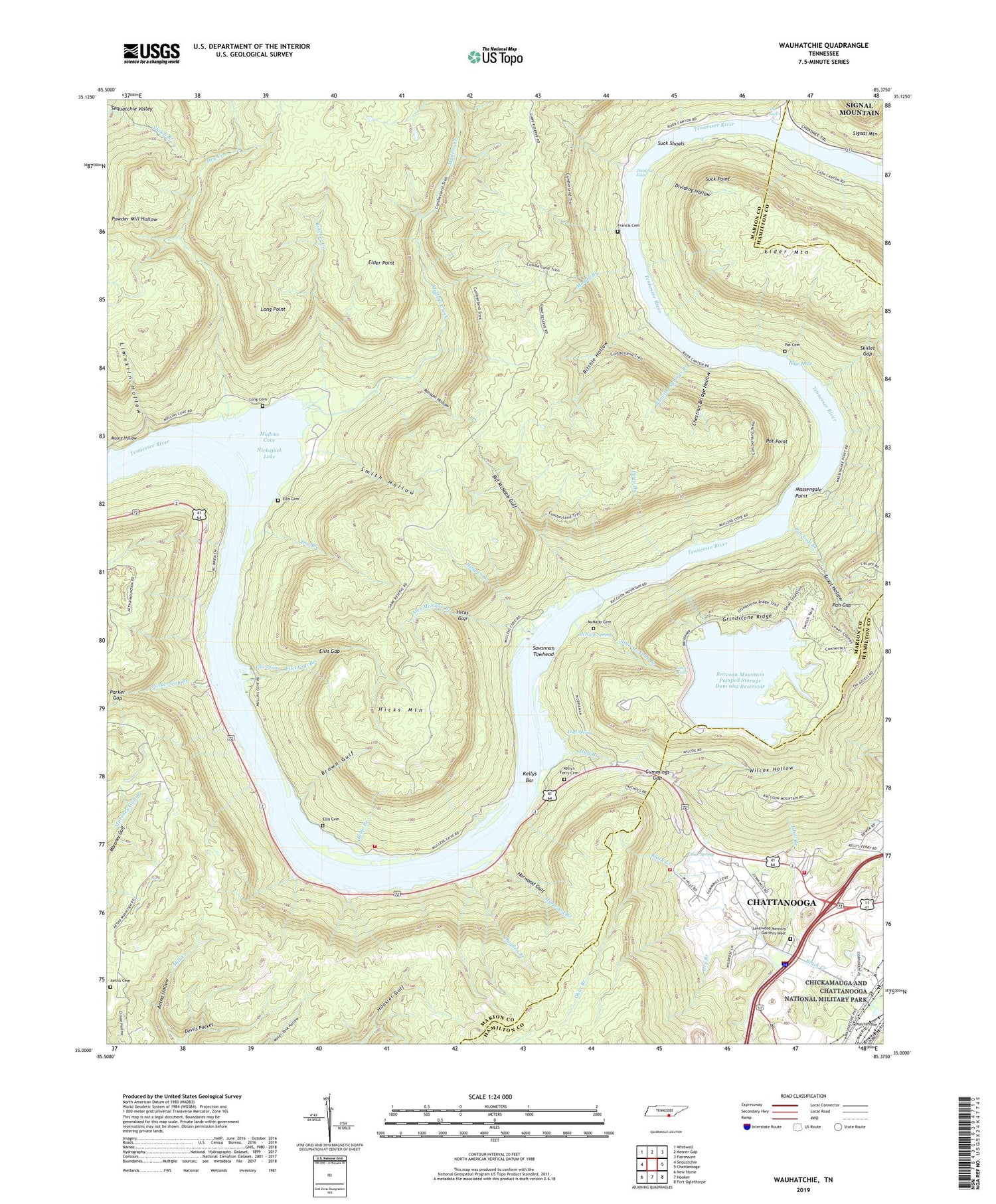 Wauhatchie Tennessee US Topo Map Image
