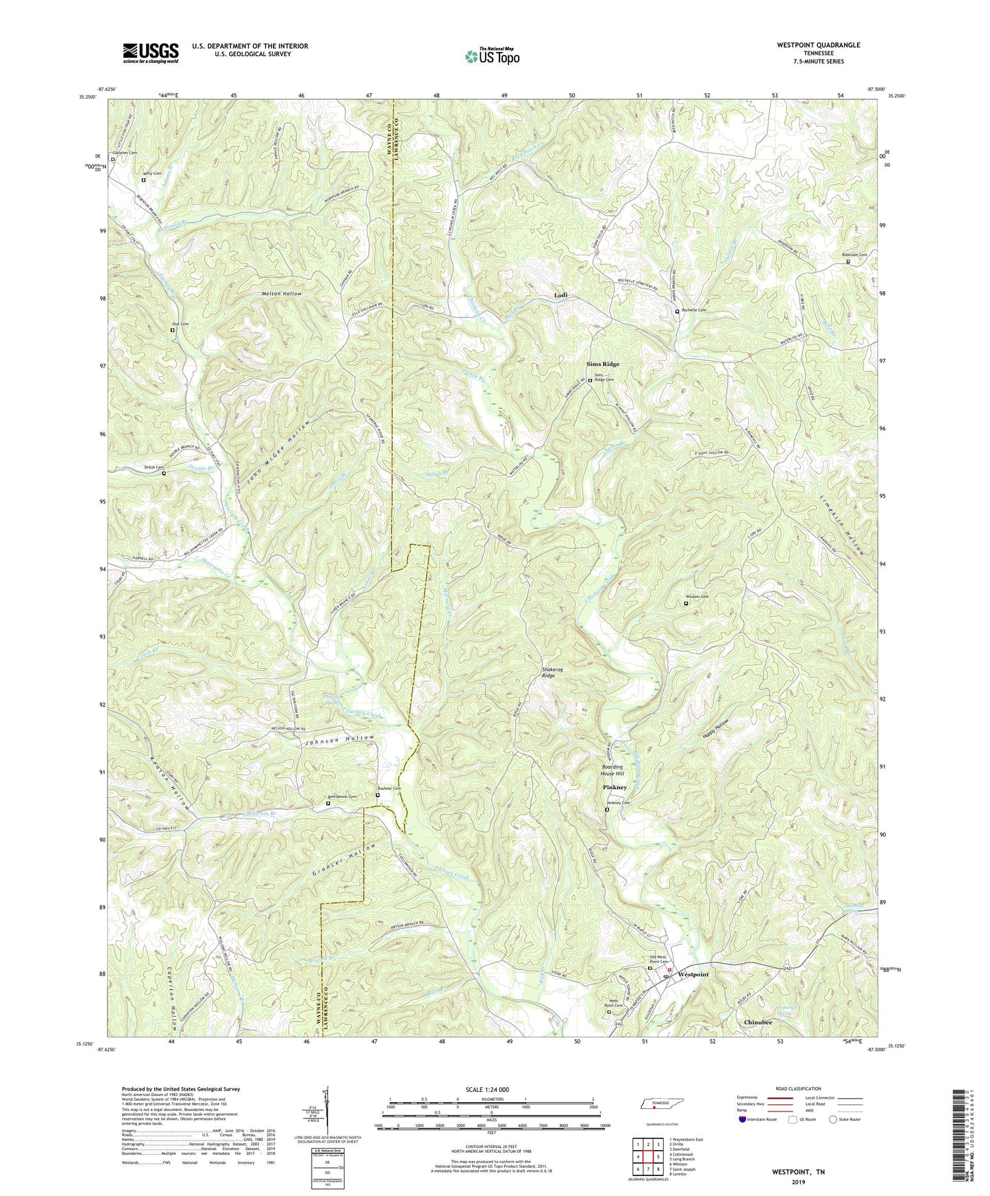 Westpoint Tennessee US Topo Map Image