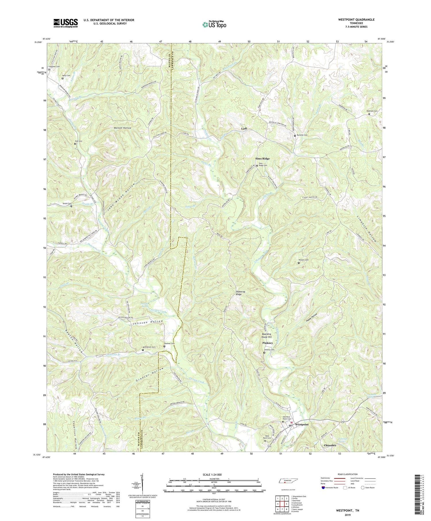 Westpoint Tennessee US Topo Map Image