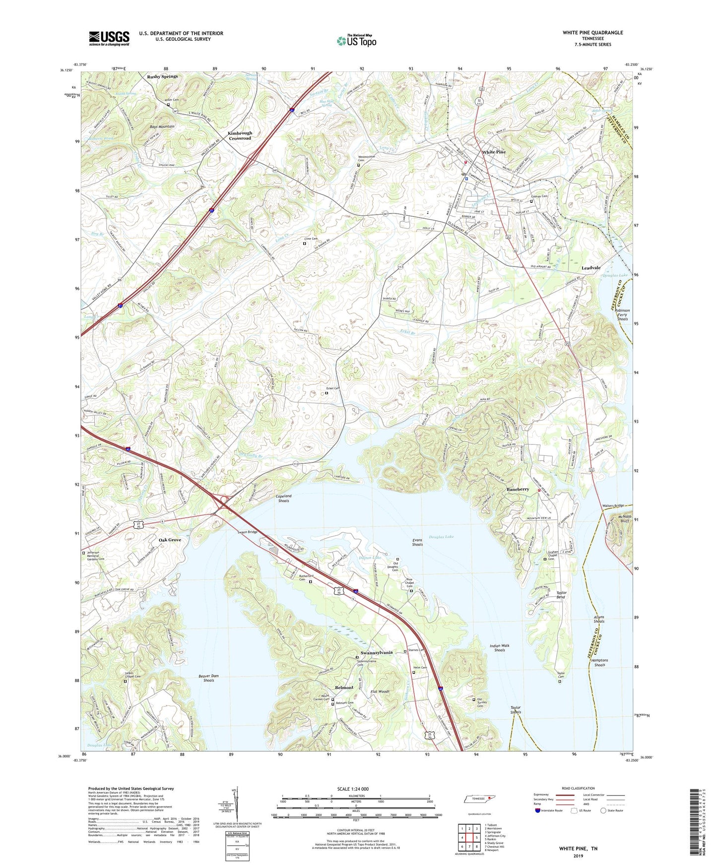 White Pine Tennessee US Topo Map Image