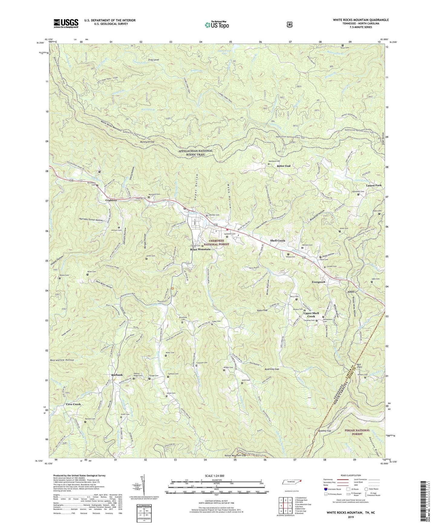 White Rocks Mountain Tennessee US Topo Map Image