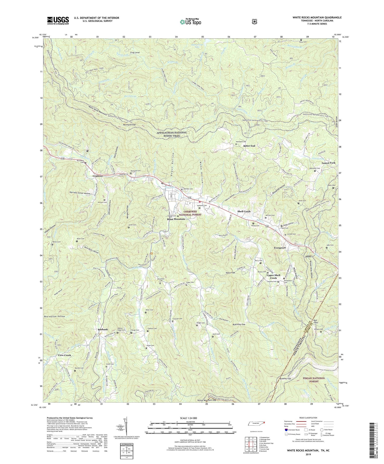 White Rocks Mountain Tennessee US Topo Map Image