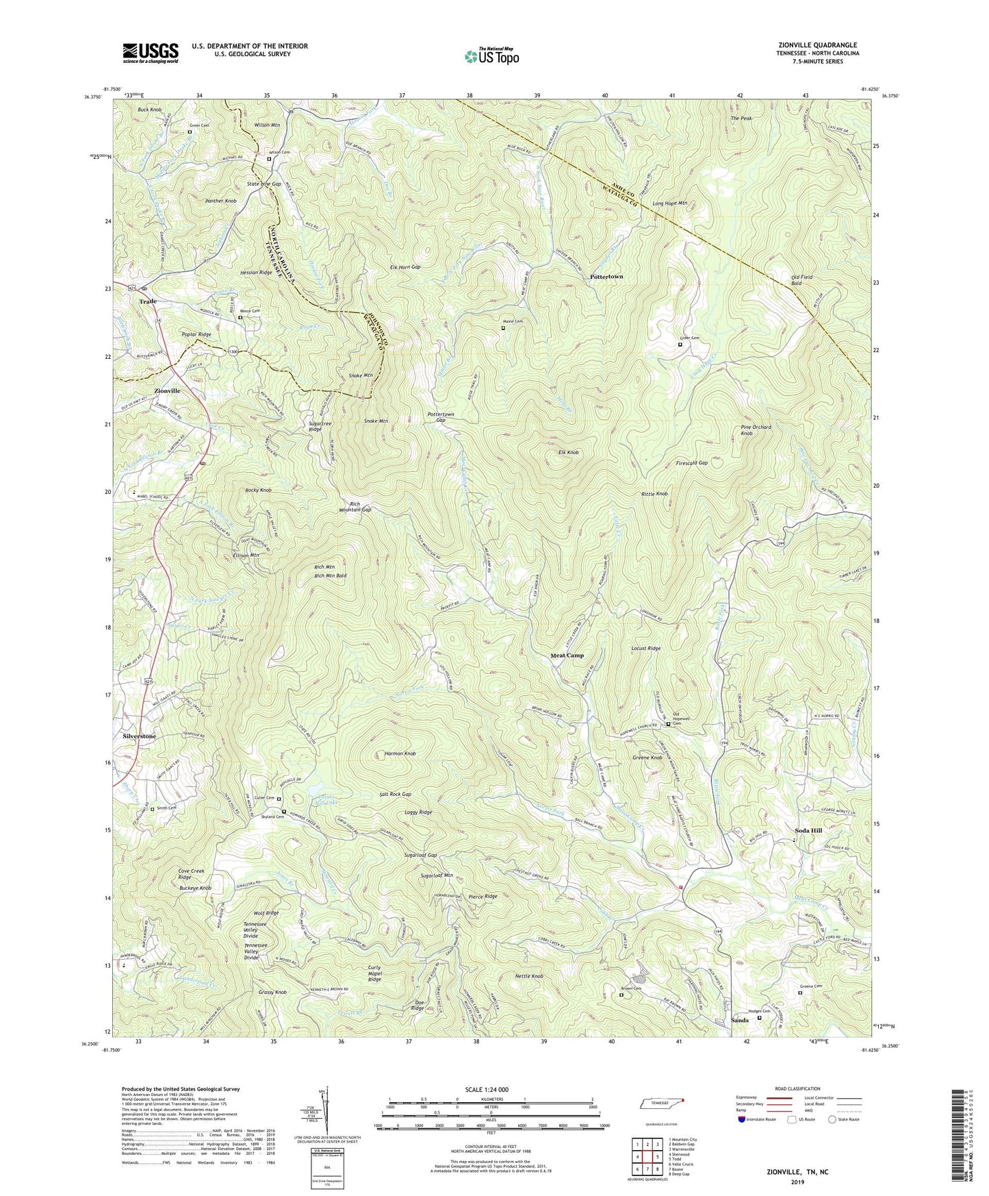 Zionville Tennessee US Topo Map Image