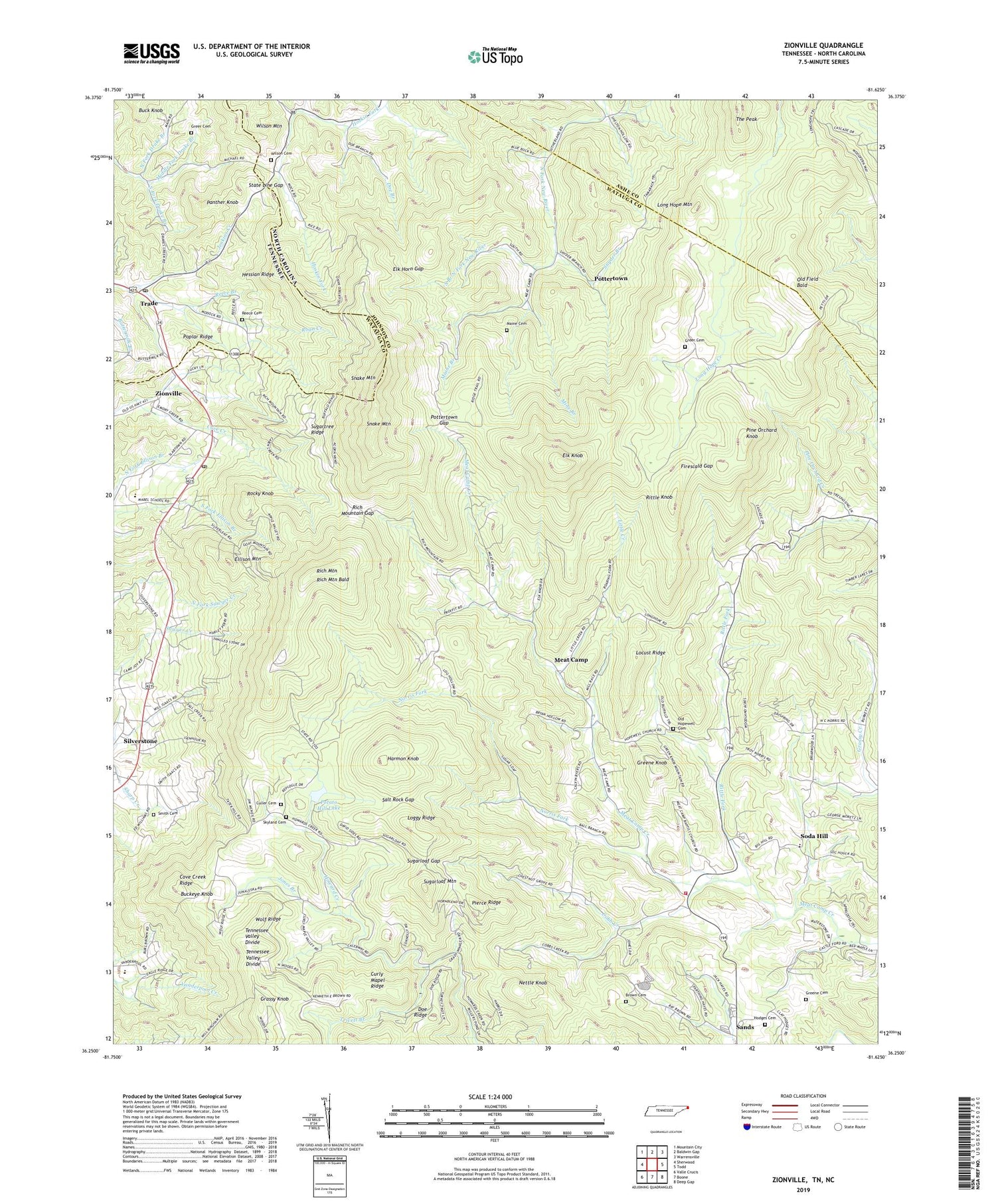 Zionville Tennessee US Topo Map Image