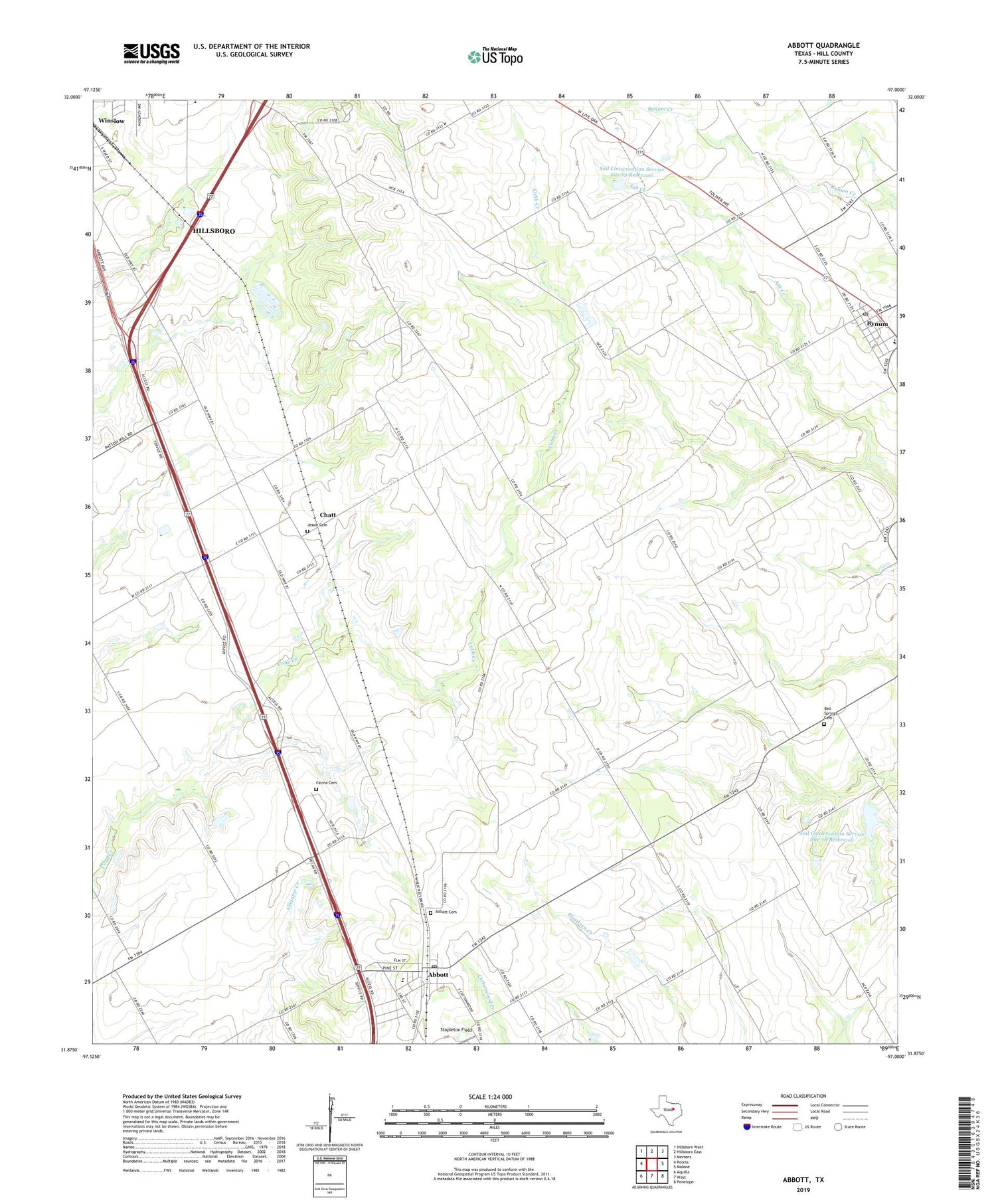 Abbott Texas US Topo Map Image