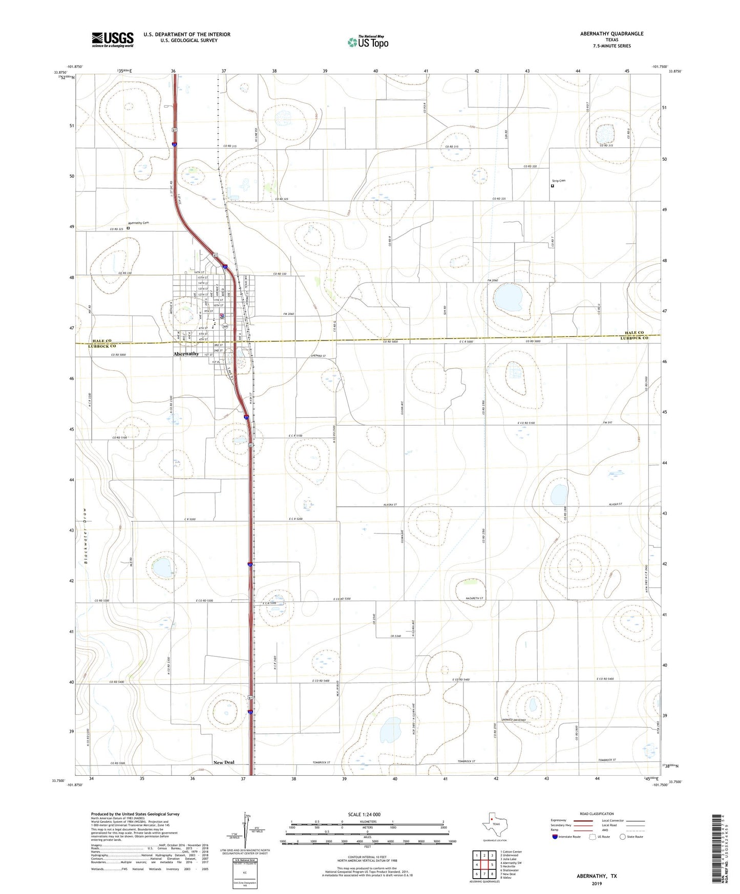 Abernathy Texas US Topo Map Image