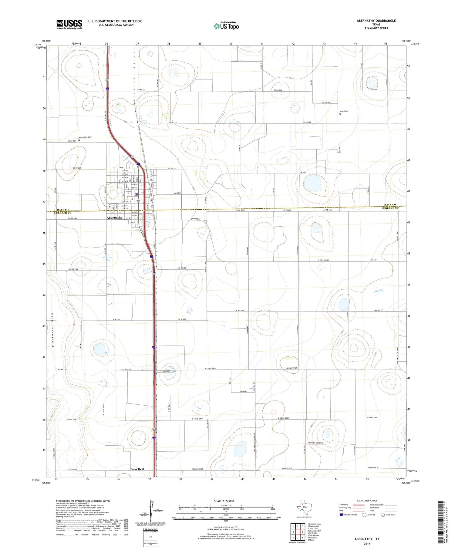 Abernathy Texas US Topo Map Image