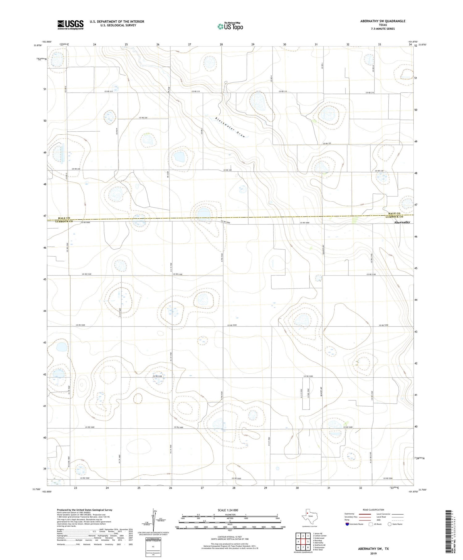 Abernathy SW Texas US Topo Map Image