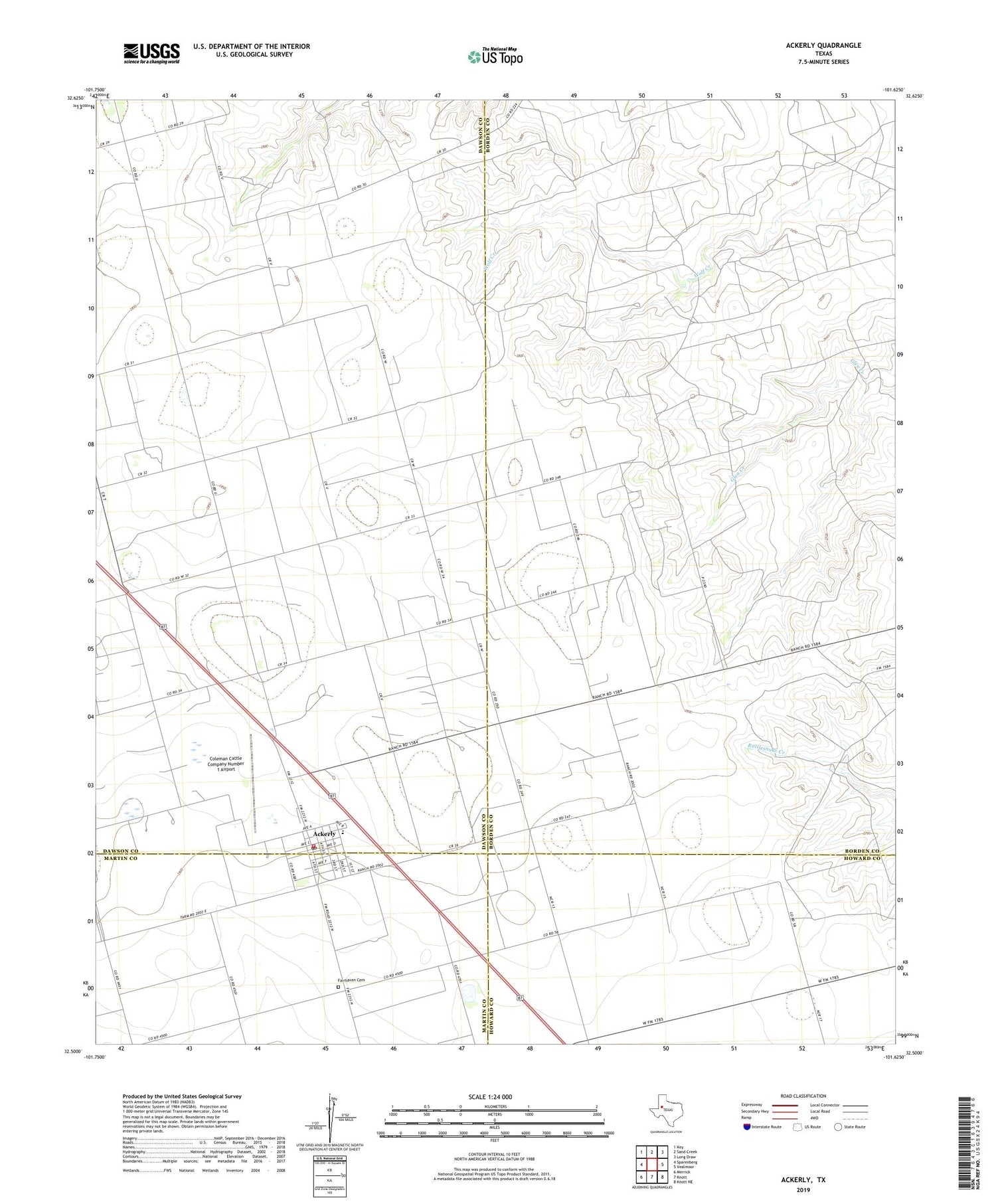 Ackerly Texas US Topo Map Image