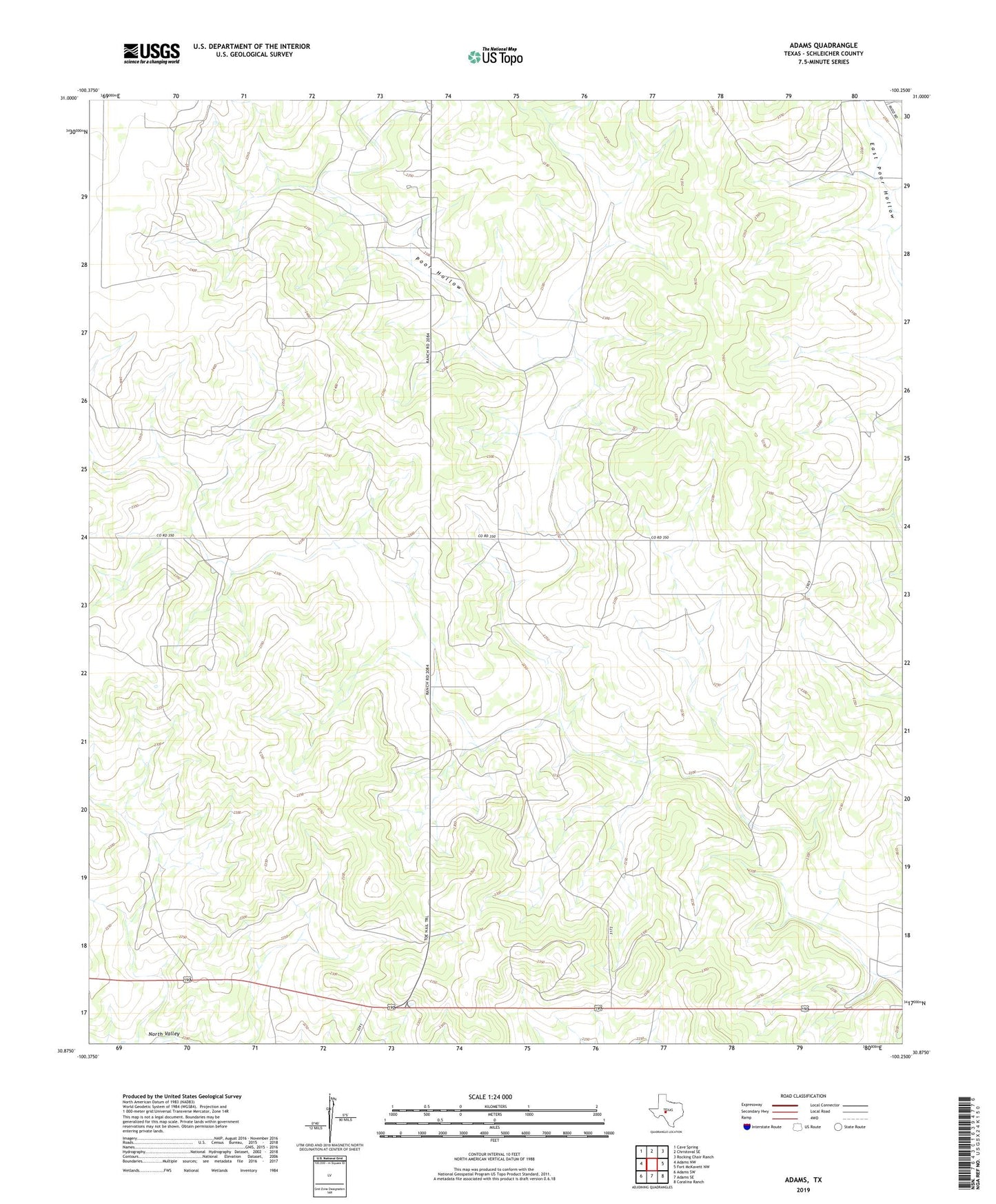 Adams Texas US Topo Map Image
