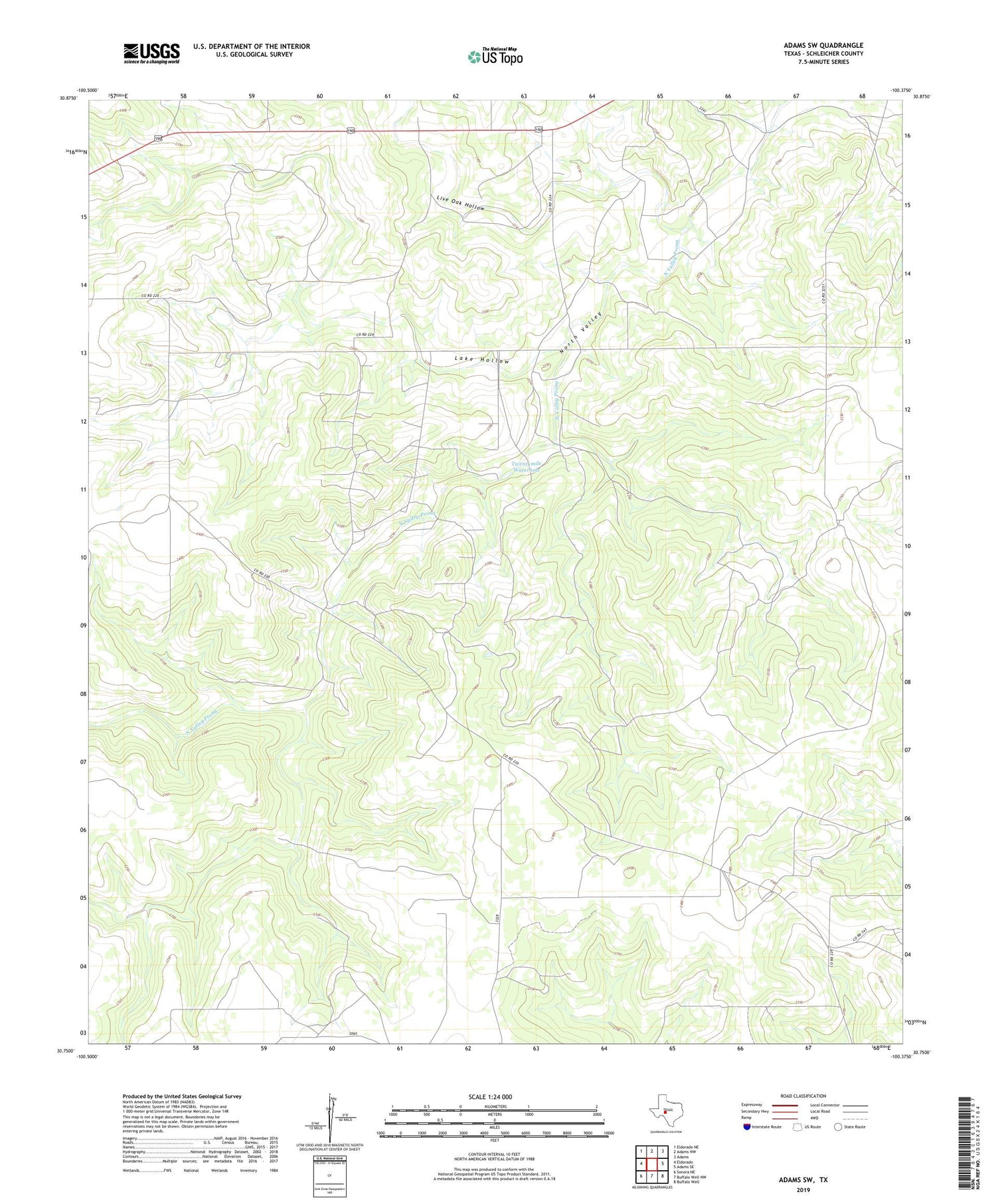 Adams SW Texas US Topo Map Image