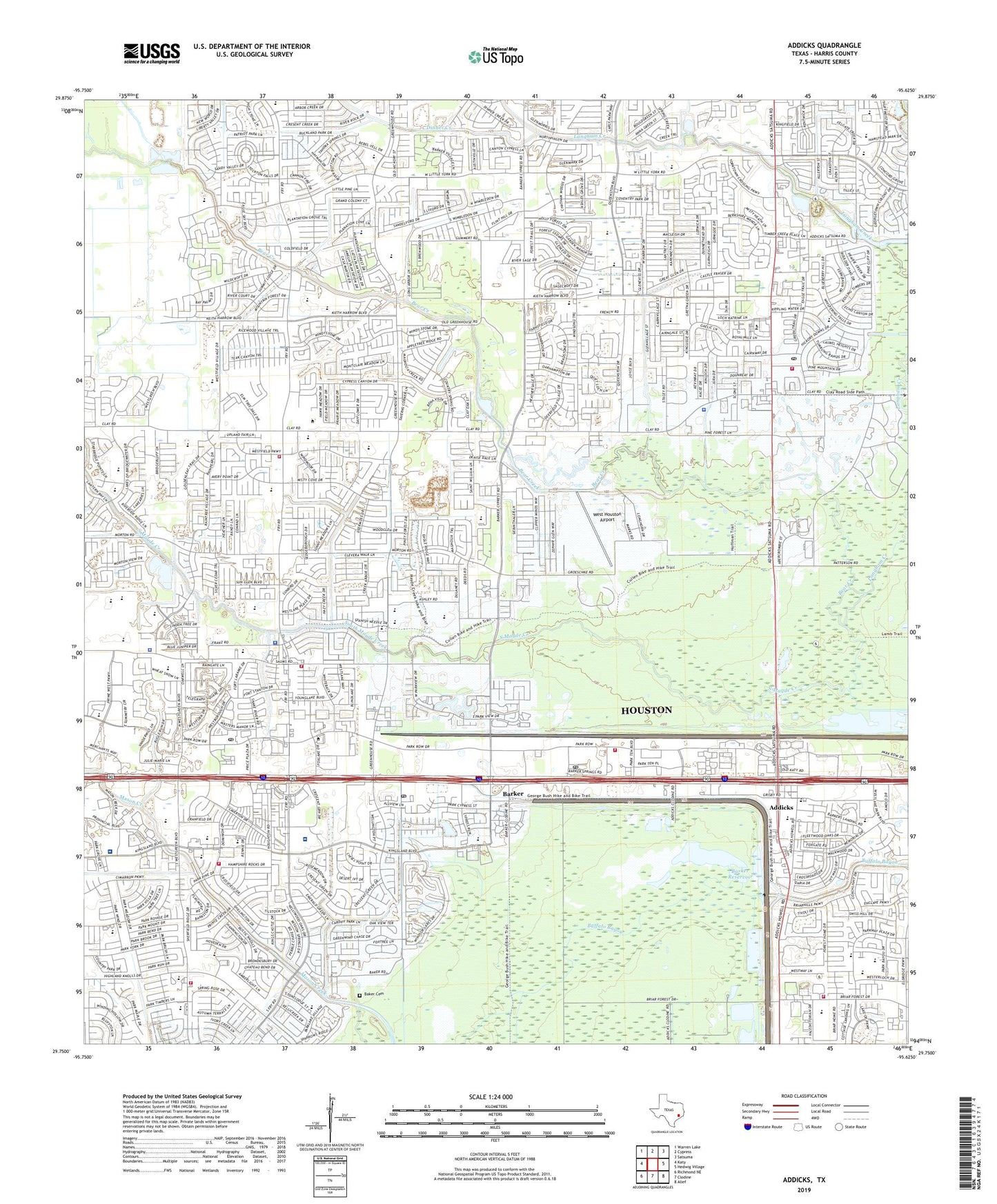 Addicks Texas US Topo Map Image
