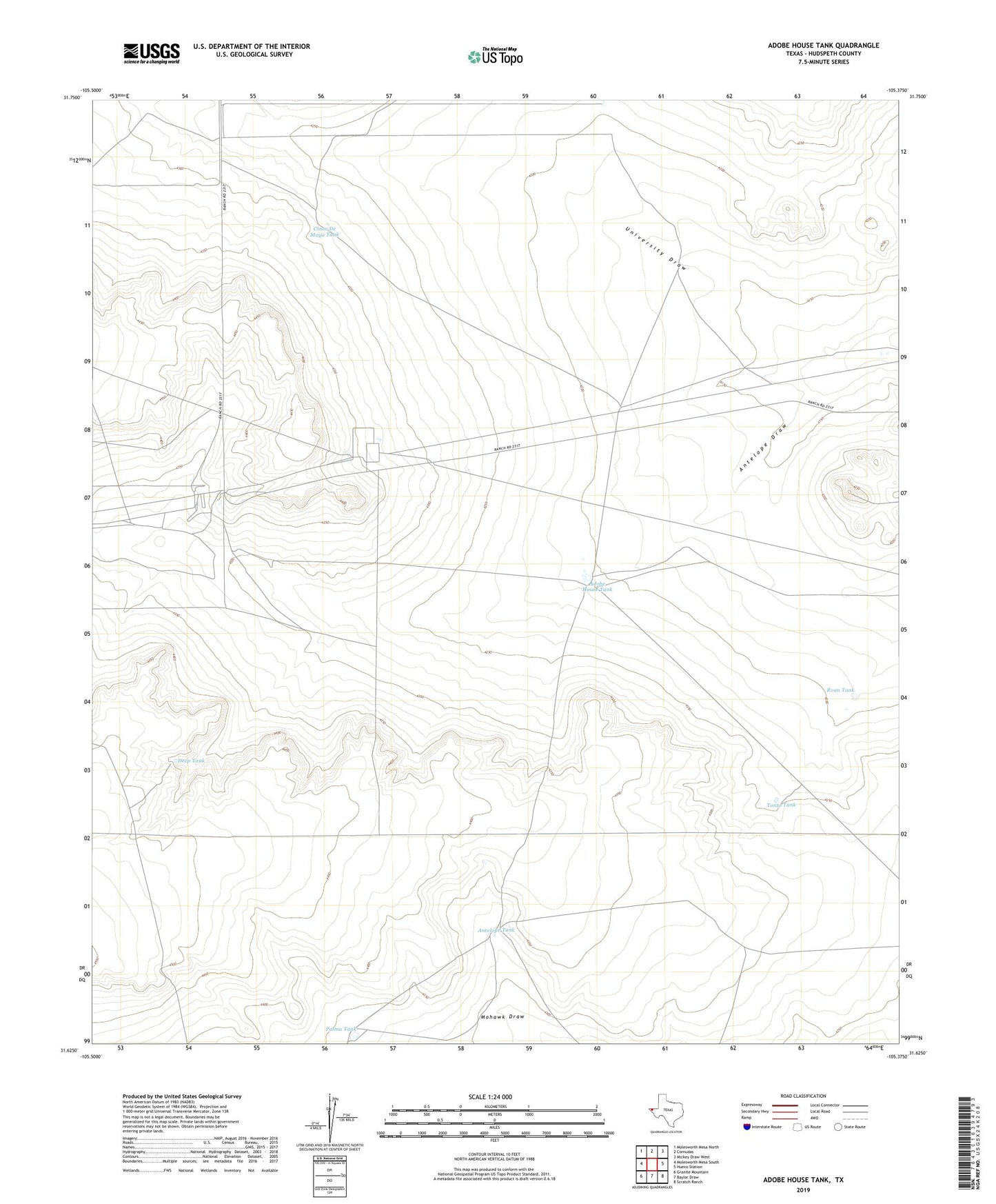 Adobe House Tank Texas US Topo Map Image