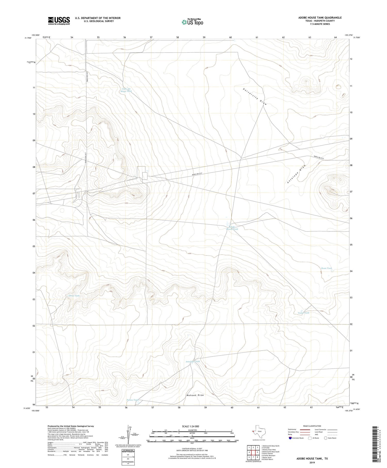 Adobe House Tank Texas US Topo Map Image