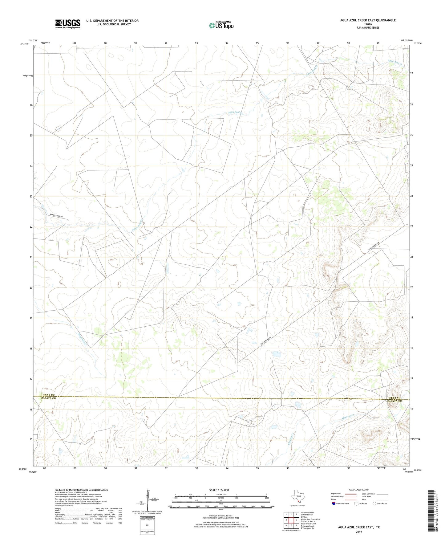 Agua Azul Creek East Texas US Topo Map Image
