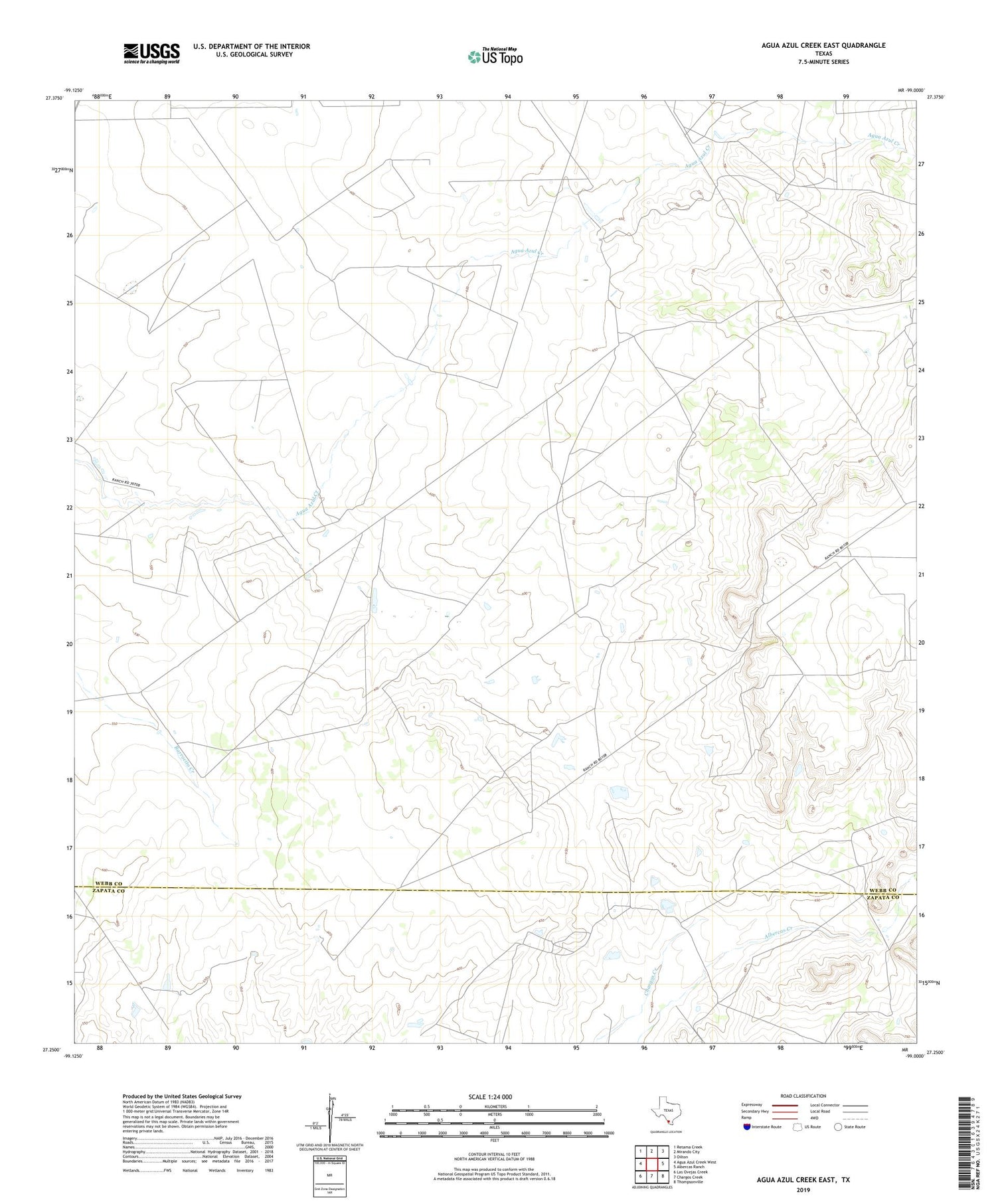 Agua Azul Creek East Texas US Topo Map Image