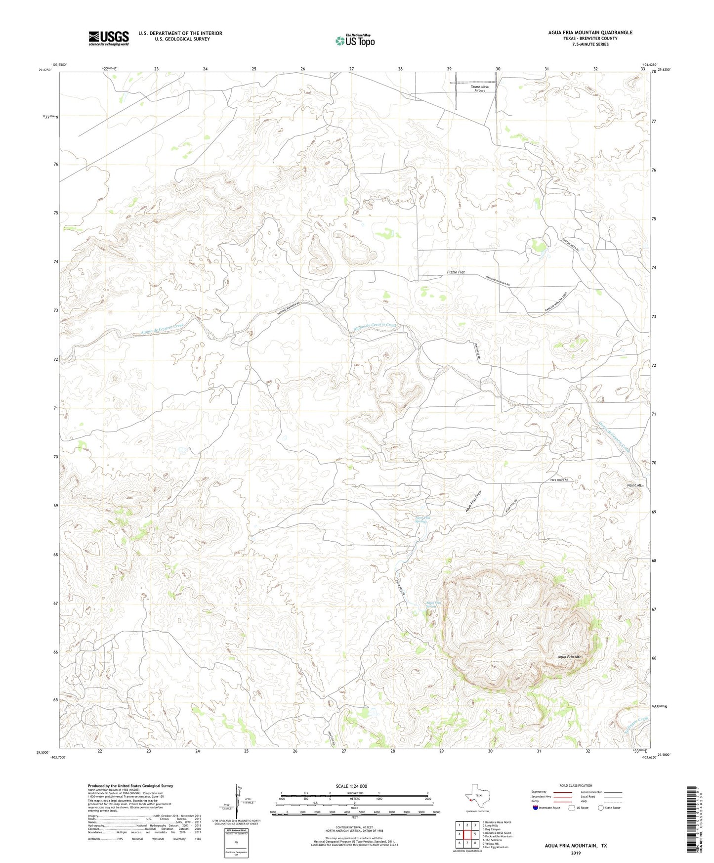 Agua Fria Mountain Texas US Topo Map Image