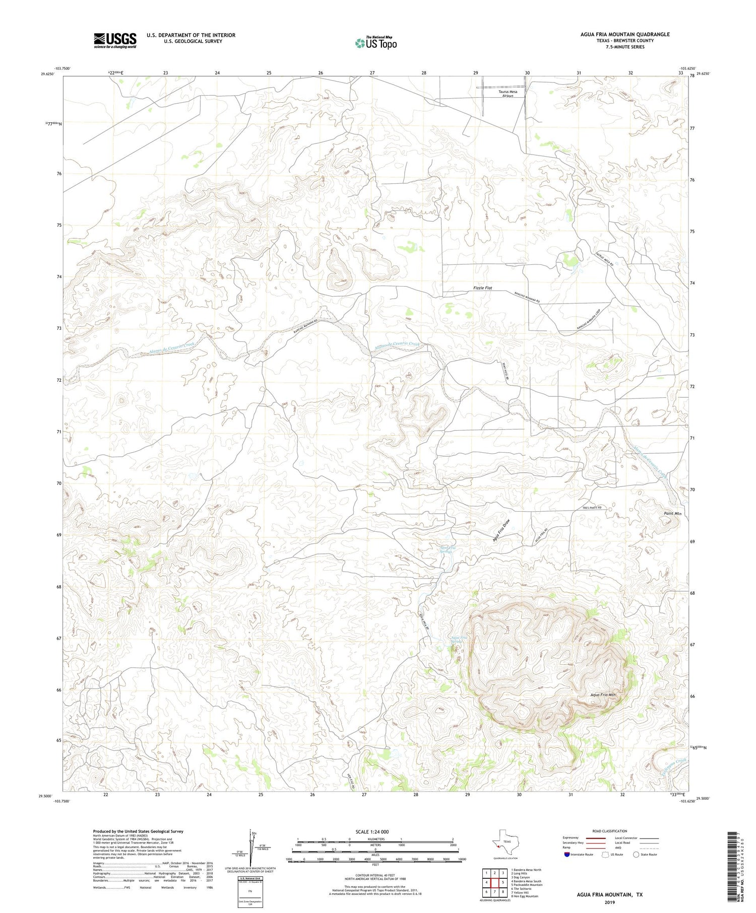 Agua Fria Mountain Texas US Topo Map Image