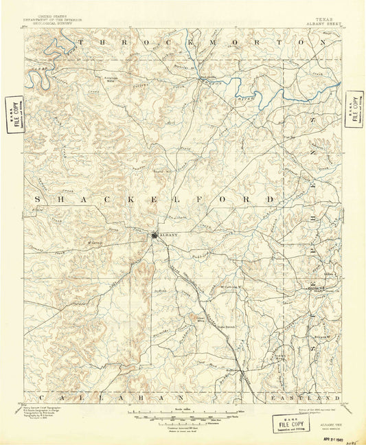 Historic 1893 Albany Texas 30'x30' Topo Map Image